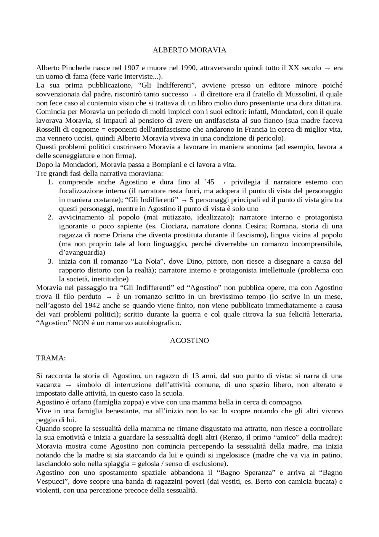 APPUNTI AGOSTINO ALBERTO MORAVIA Docsity
