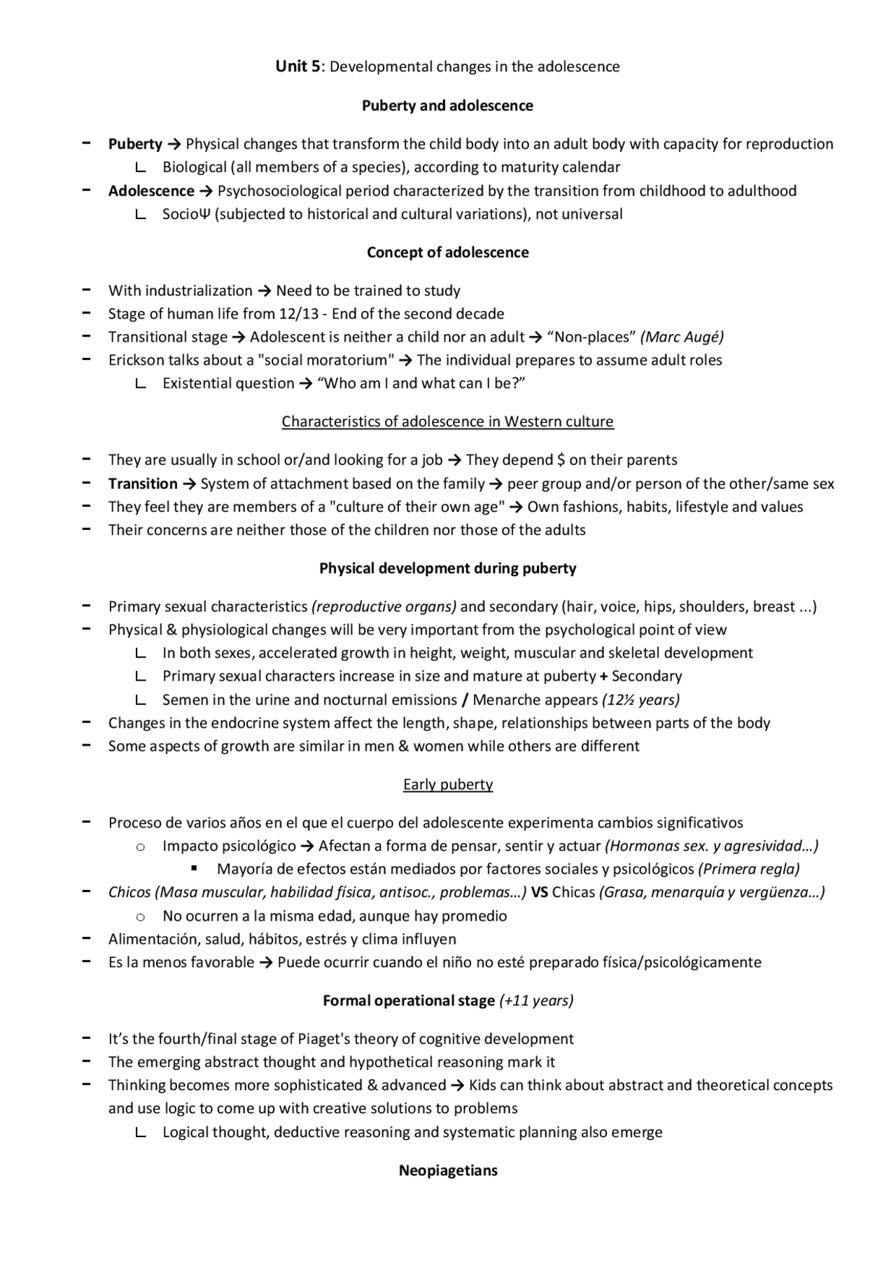 Tema 5 - Developmental changes in the adolescence - Docsity