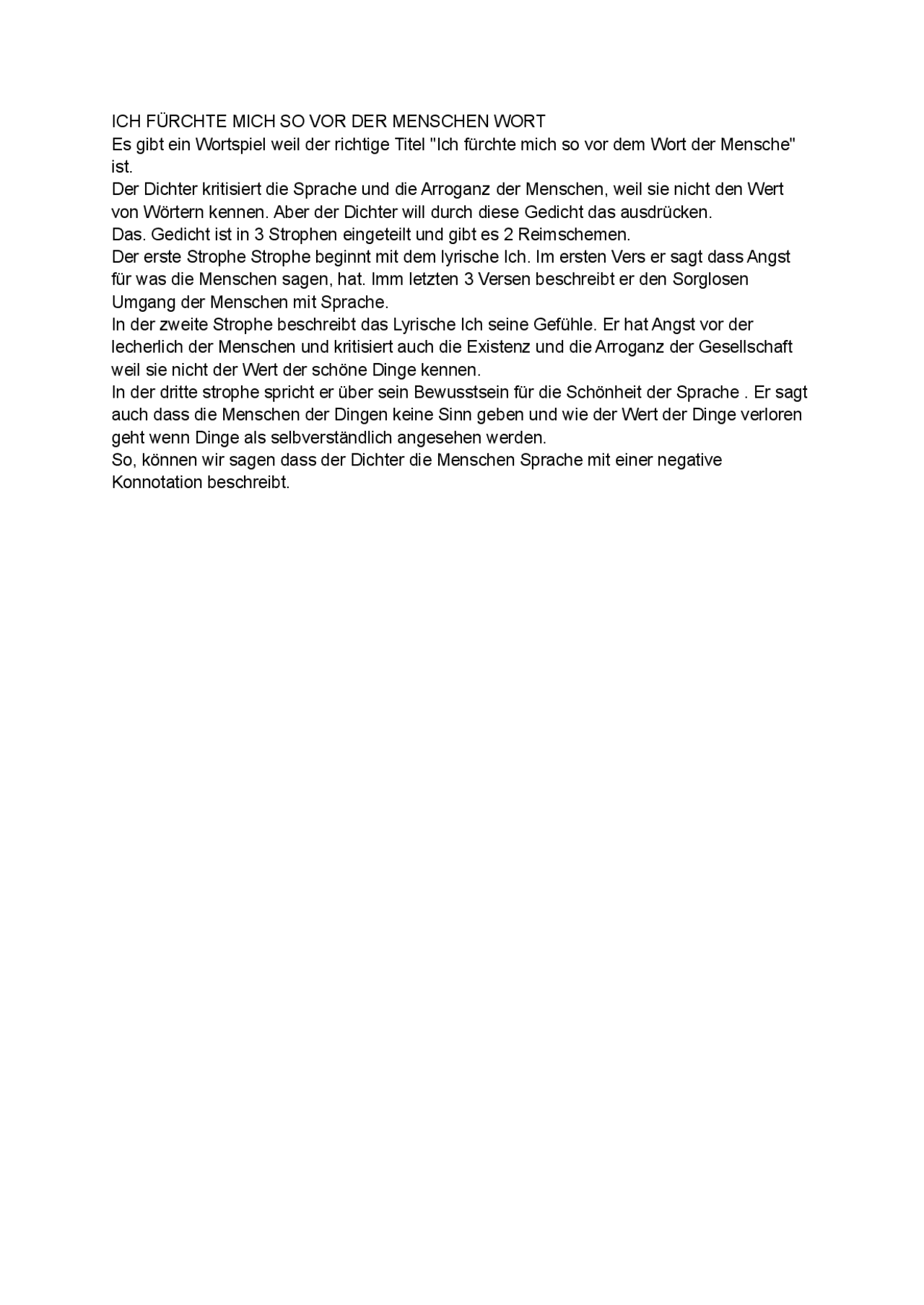 Ich fürchte mich so vor der Menschen Wort - Docsity