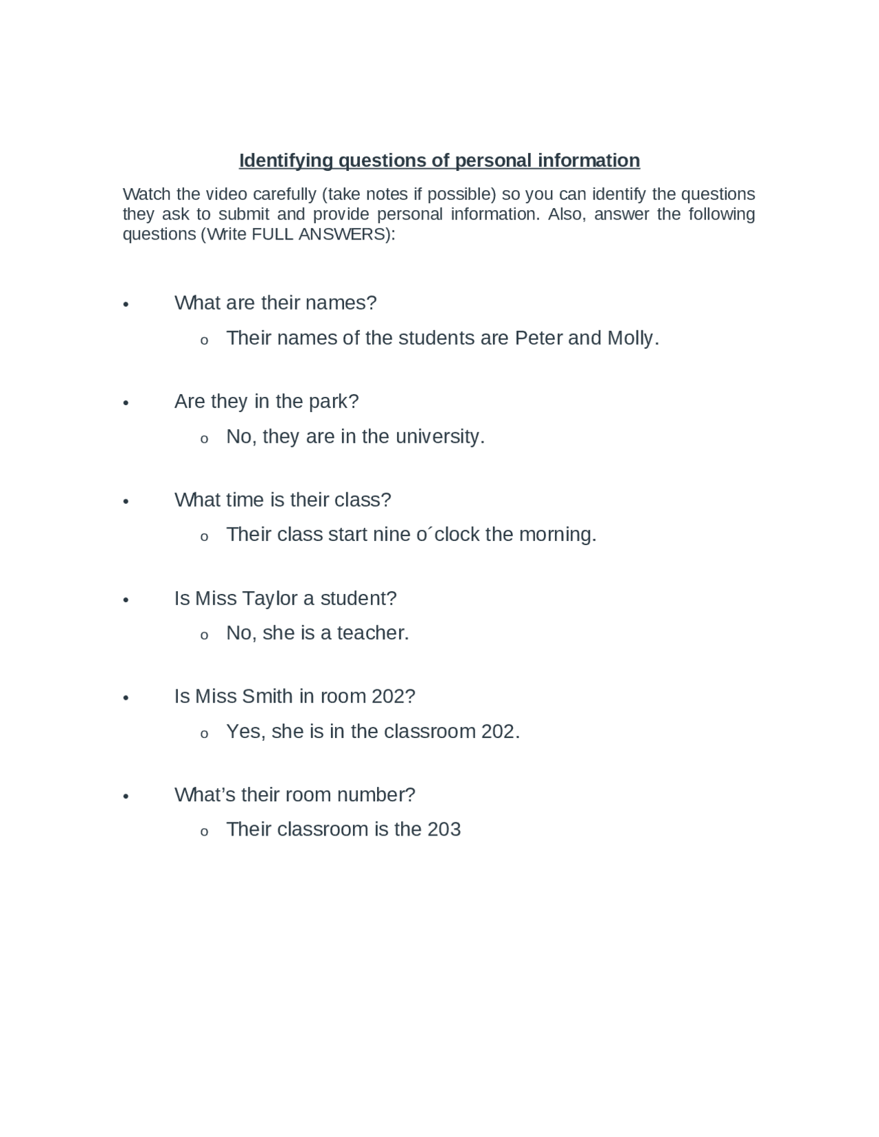 Identifying questions of personal information - Docsity