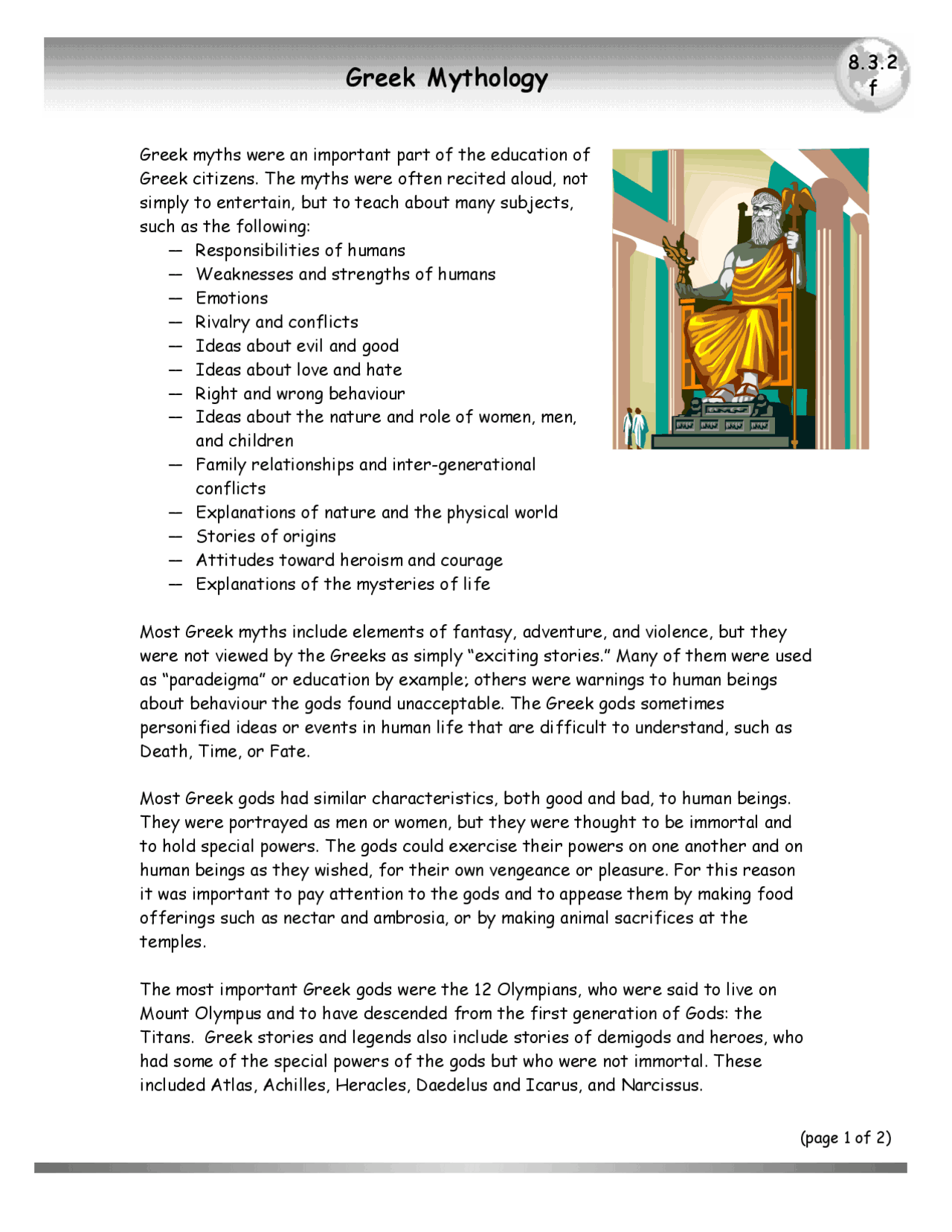 Greek Deity Notes Greek Mythology, Greek Gods - Docsity