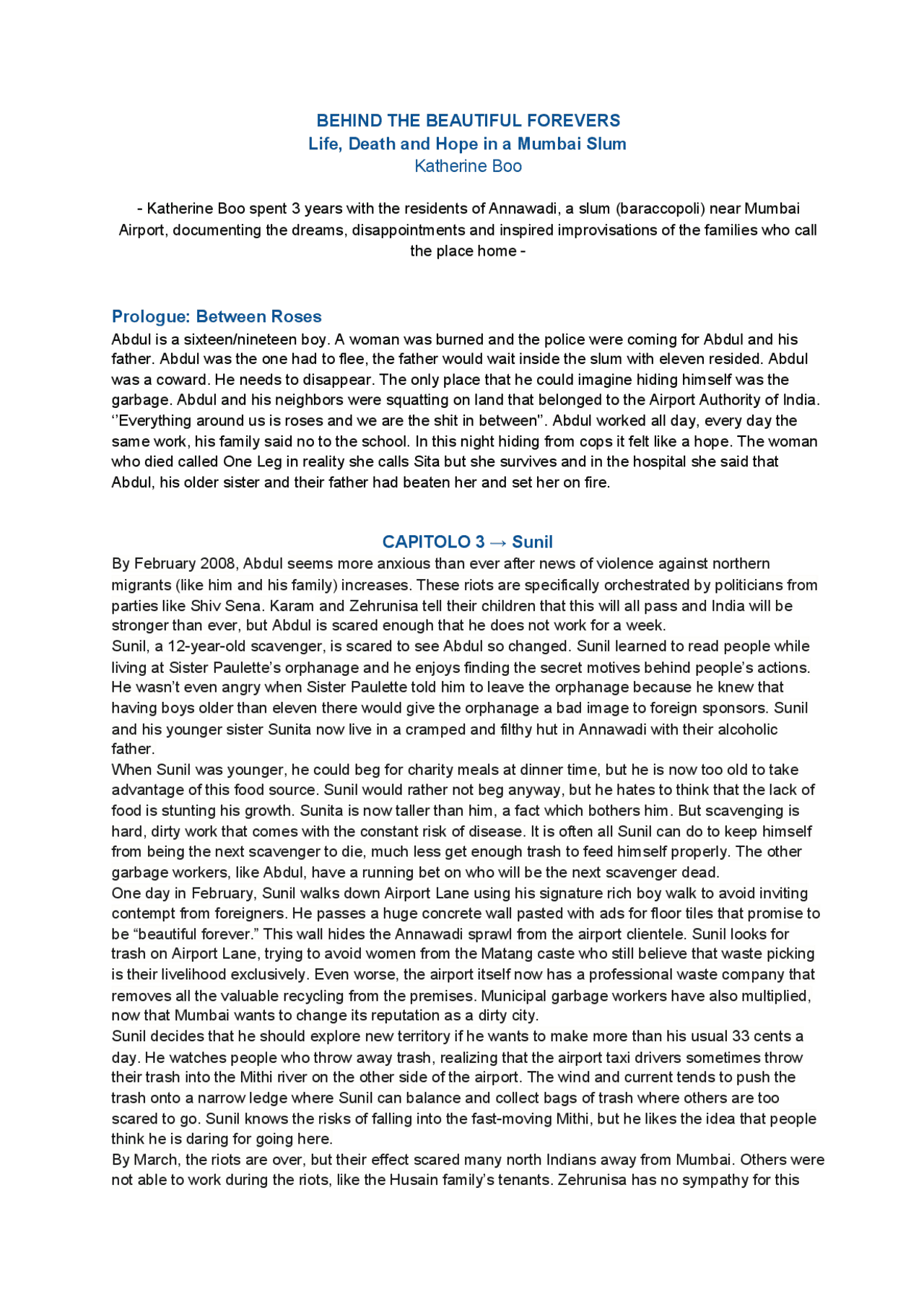 Katherine Boo - Behind the beutiful forevers riassunto ...