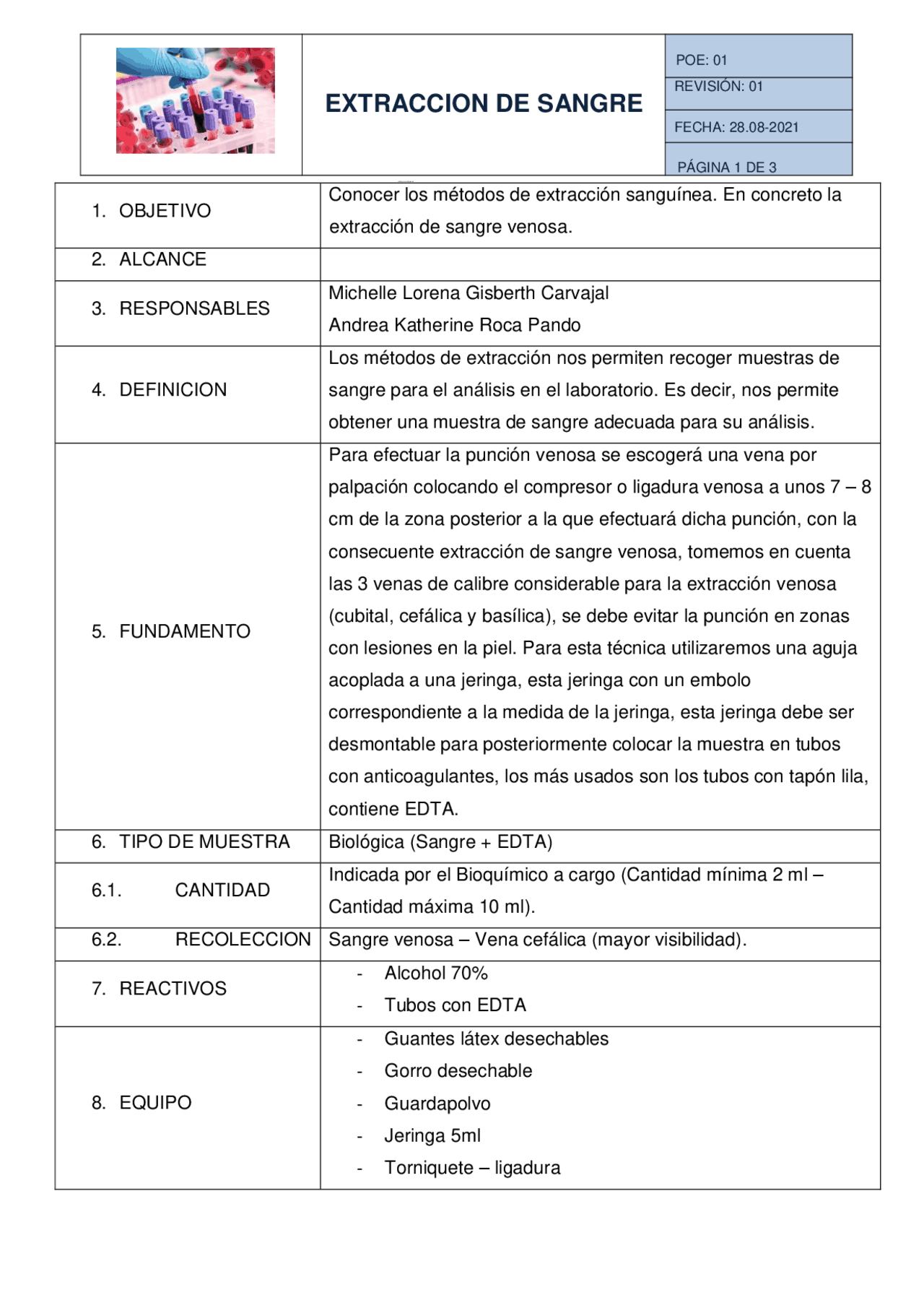 Poe y poes extracción de sangre - Docsity