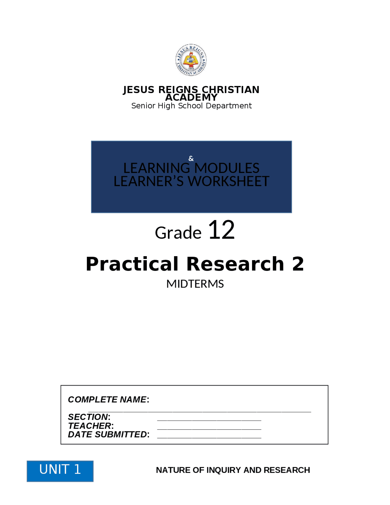 PRACTICAL RESEARCH 2 MODULE 1 | Summaries English | Docsity