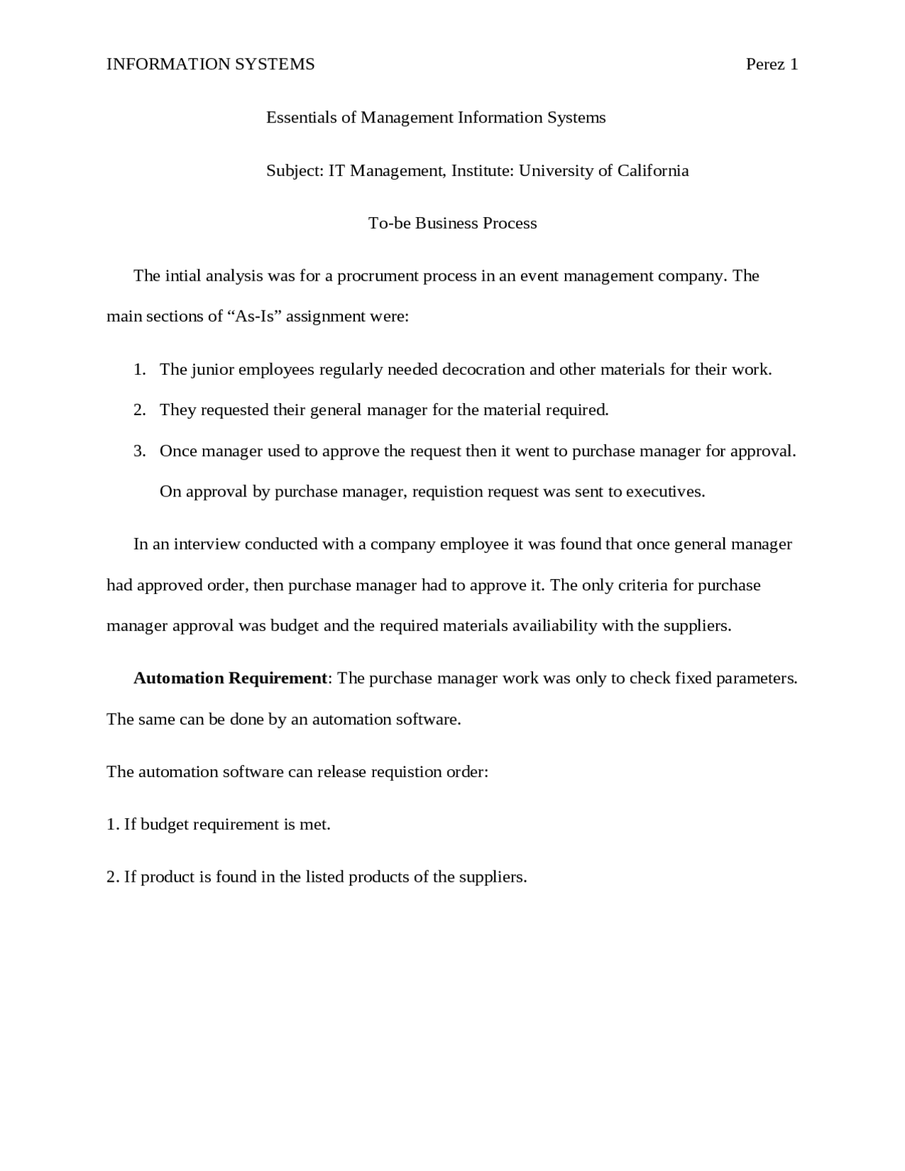 Essentials of Management Information Systems | Essays (university ...