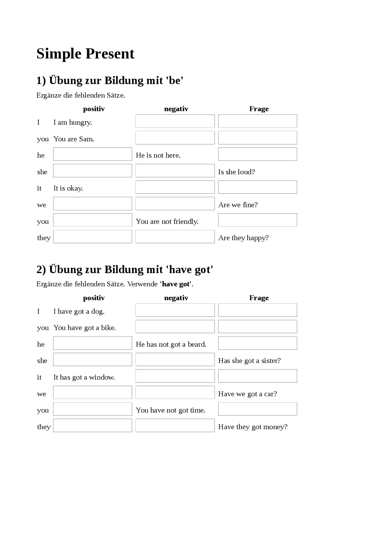 Simple Present Aufgaben Zum Ausdrucken