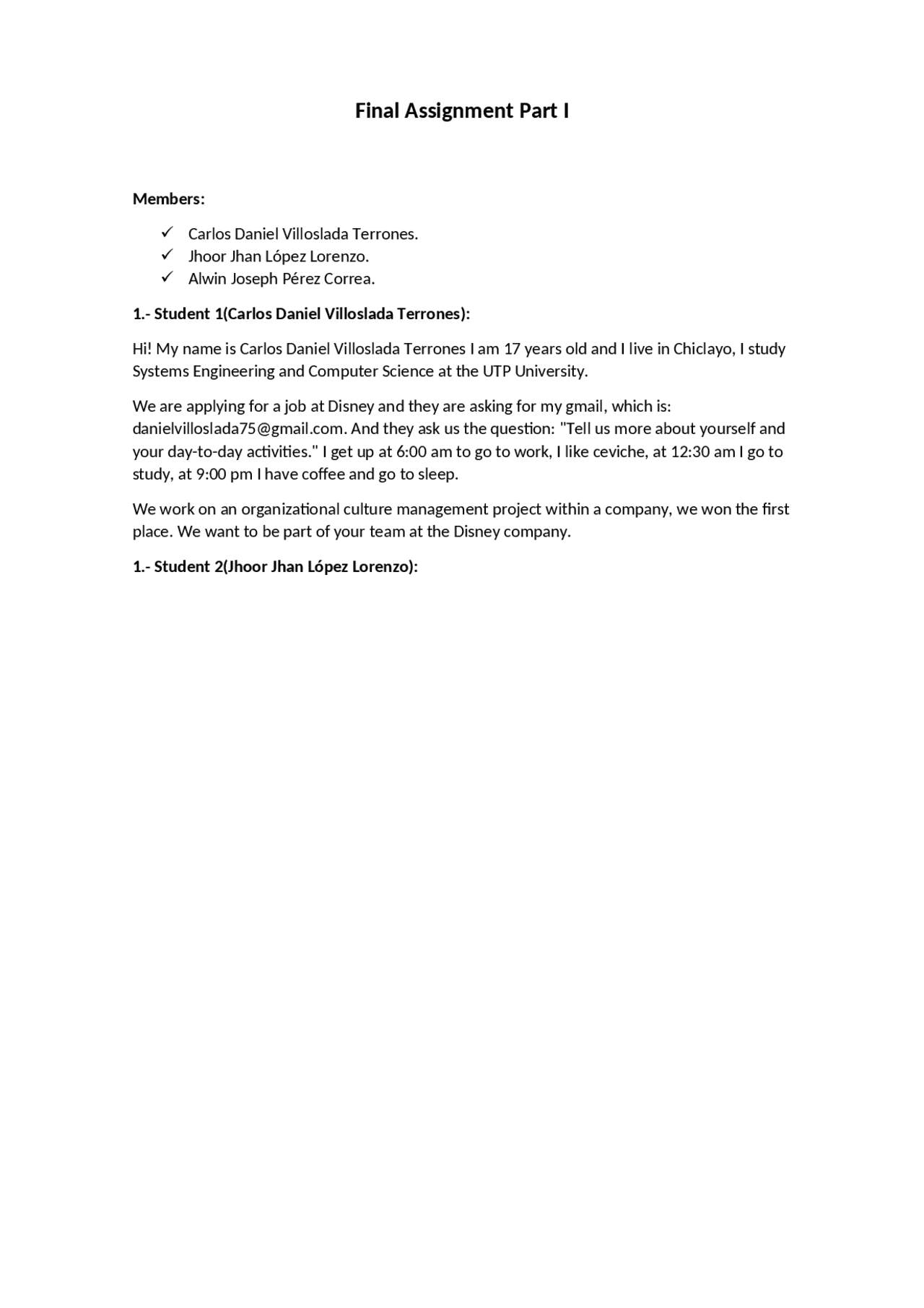 Final Assignment Part I. - Docsity