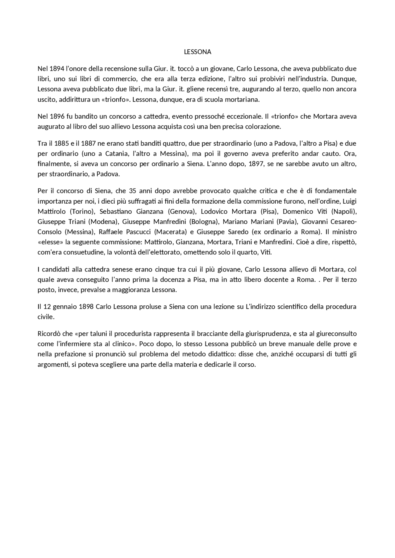 Appunti storia carlo lessona Docsity