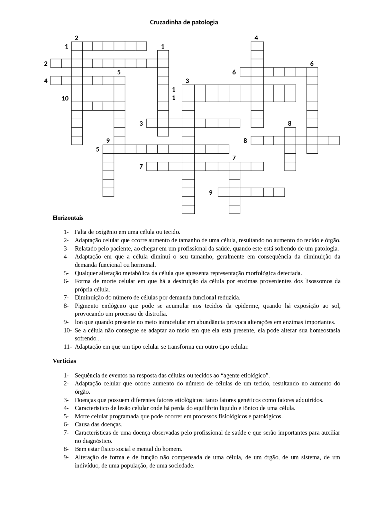 Cruzadinha De Patologia Exerc cios Patologia Docsity