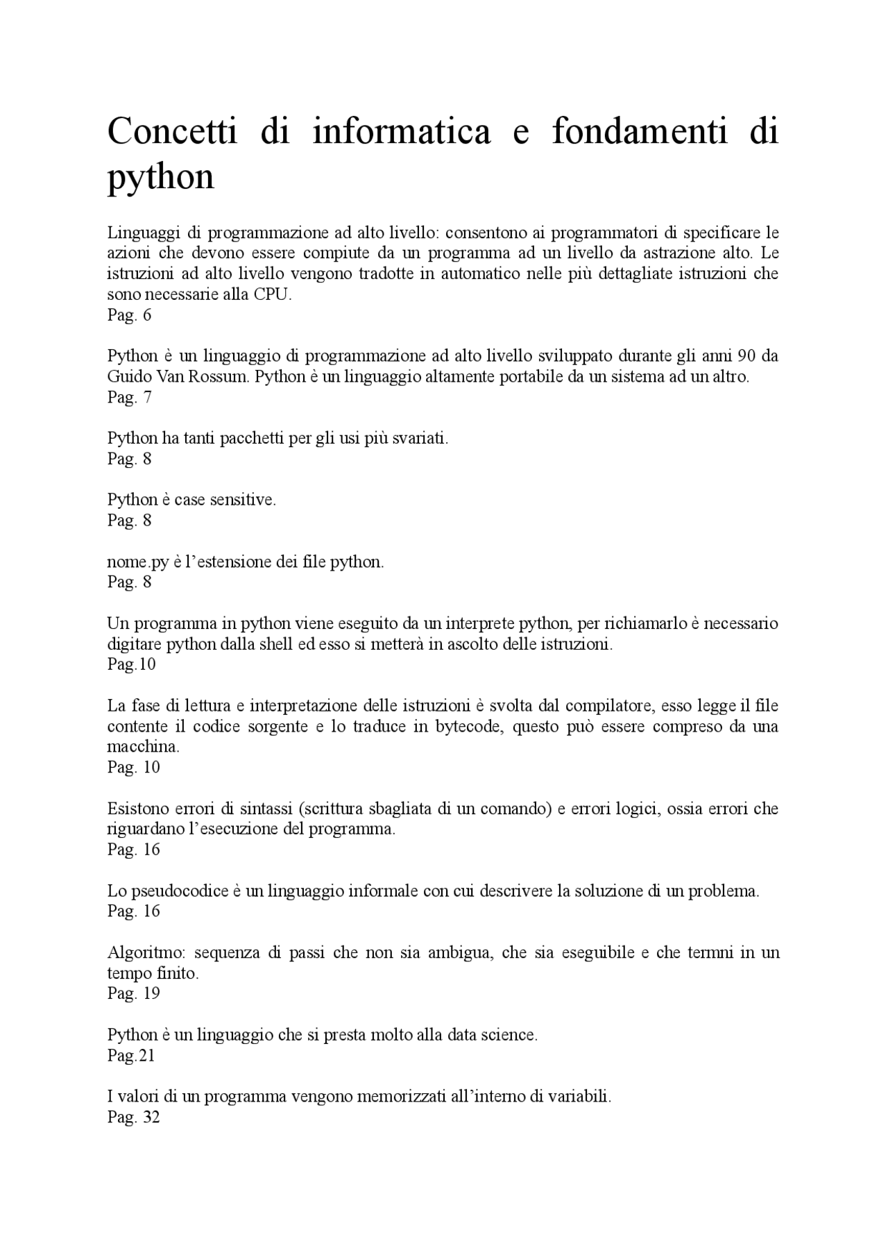 Concetti di informatica e fondamenti di Python | Sintesi del corso di ...