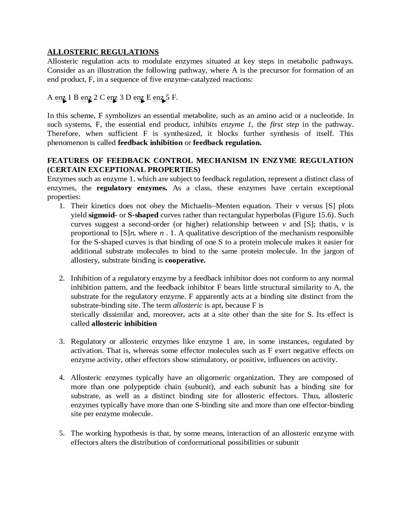 Allosteric Regulation of Enzymes | Lecture notes Biochemistry | Docsity