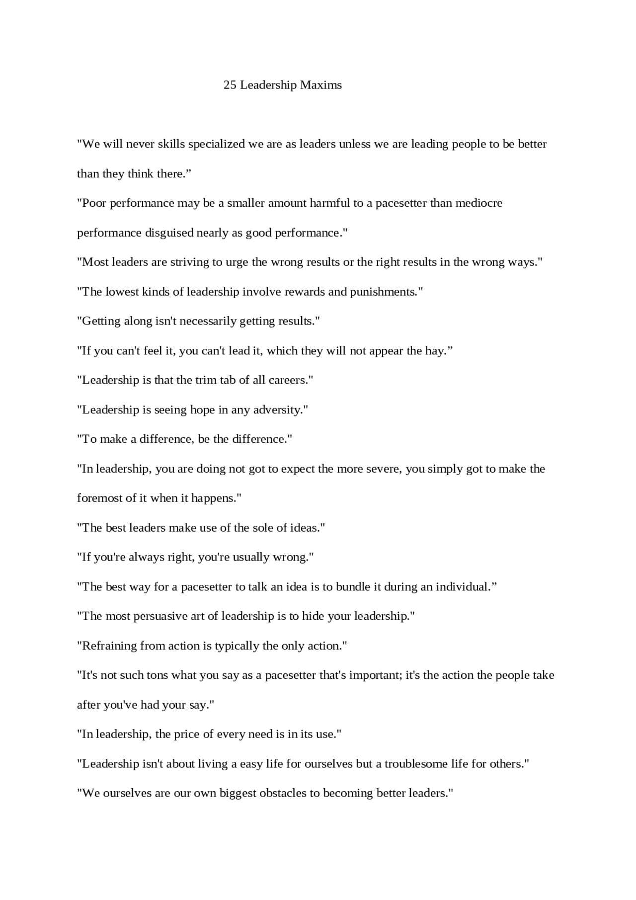 25 Leadership Maxims - Docsity