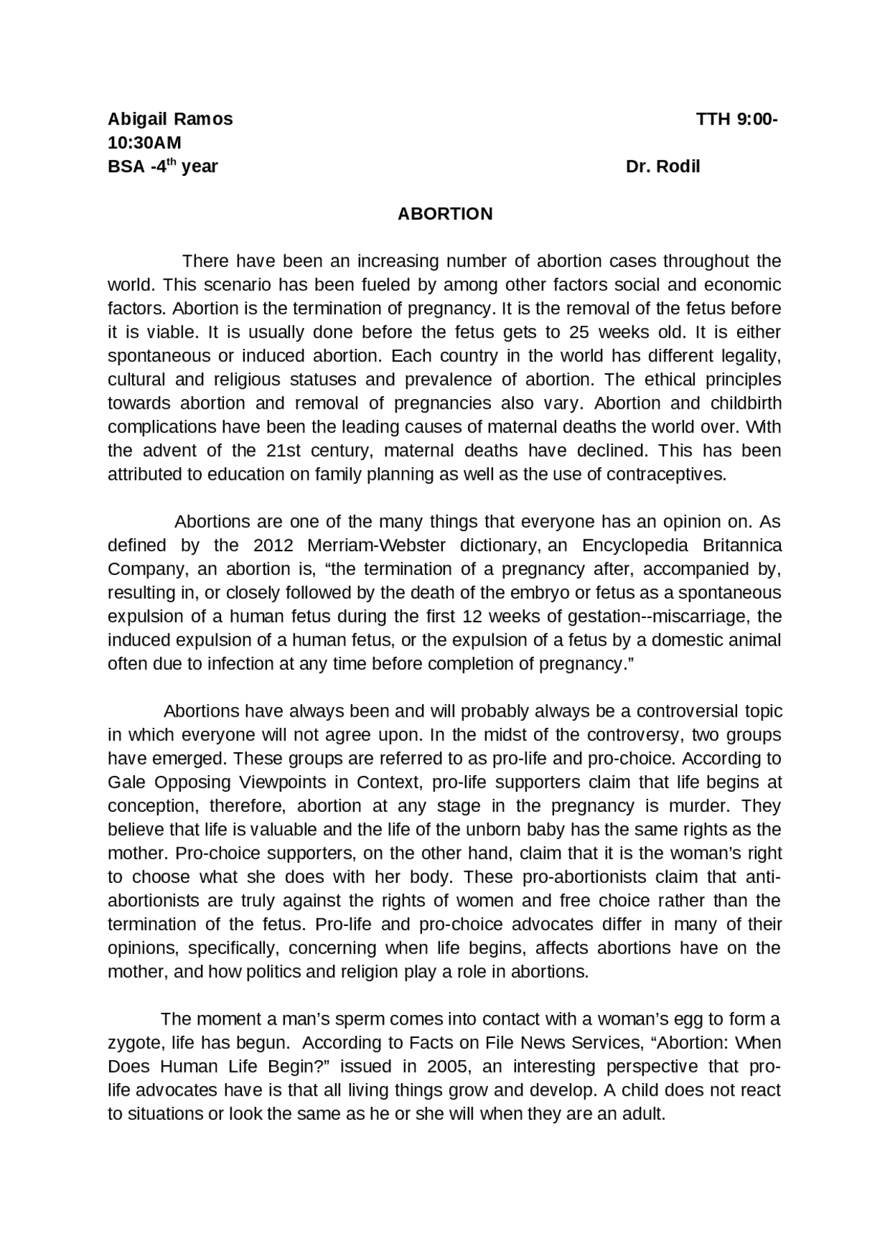 Research paper about abortion - Docsity