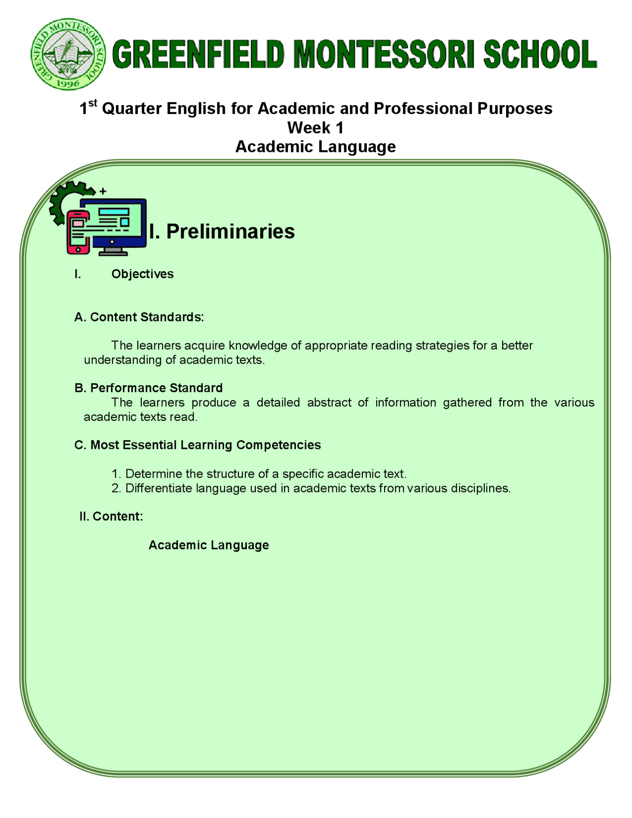First week lesson pdf - Docsity