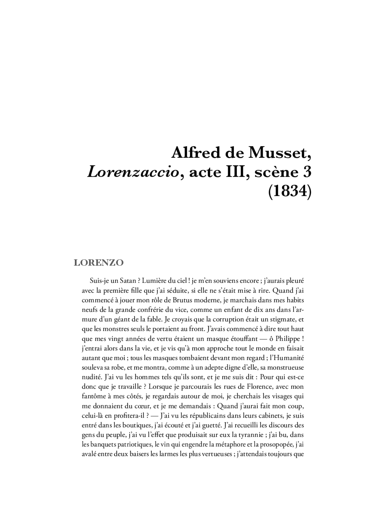 Commentaire Composé Lorenzaccio Acte 3 Scène 3 Musset, Lorenzaccio, acte III, scène 3 | Lectures Théâtre | Docsity