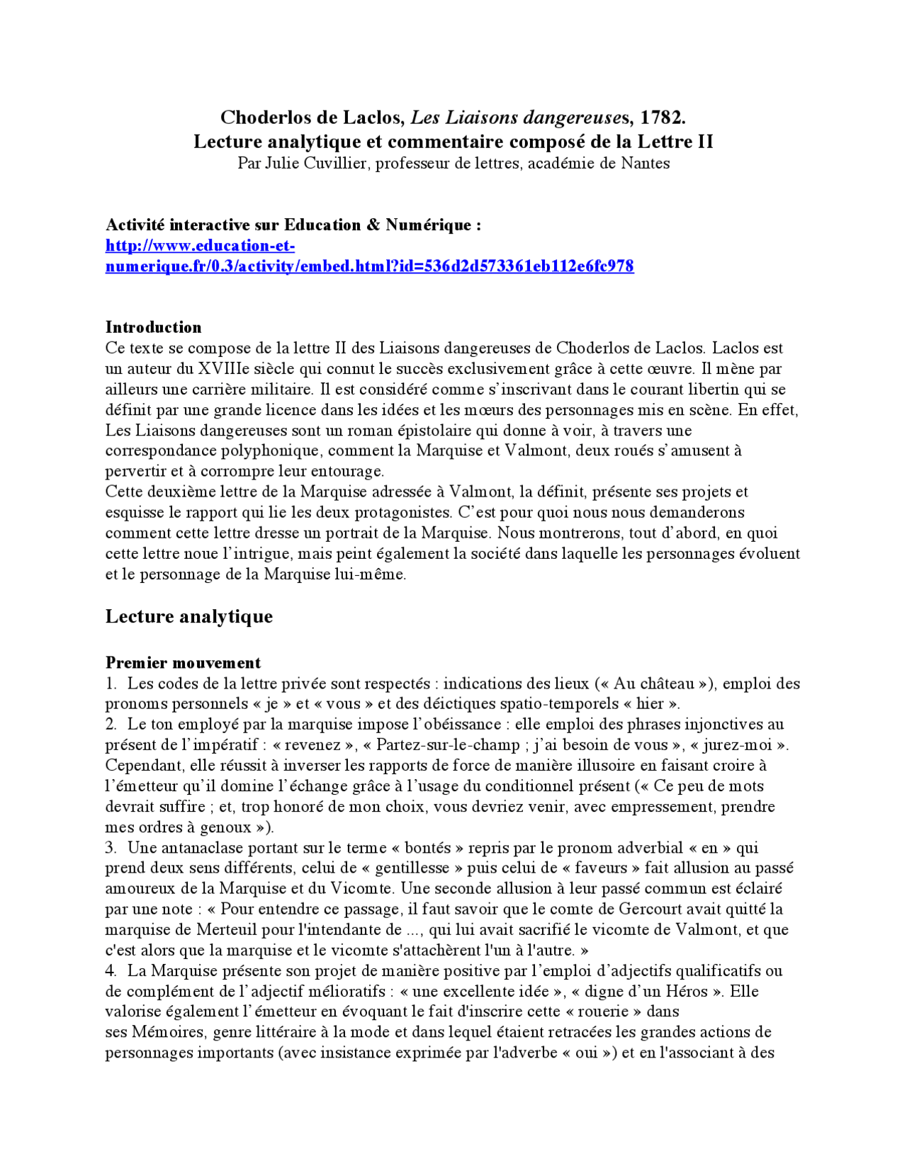 Les Liaisons Dangereuses Lettre 81 Analyse Linéaire Laclos, Les Liaisons dangereuses, Lecture analytique de la Lettre II |  Lectures Littérature | Docsity