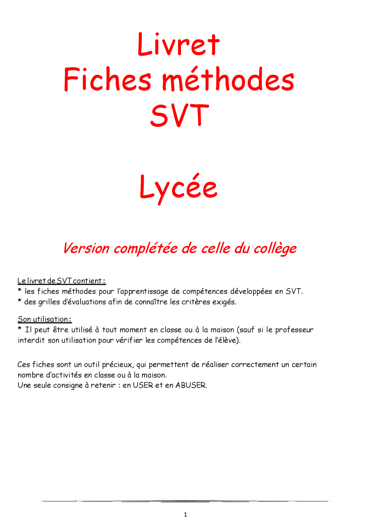 Méthodologie Svt Bac Pdf Livret Fiches méthodes SVT | Guide, Projets, Recherche Sciences de la Vie  et de la Terre (SVT) | Docsity