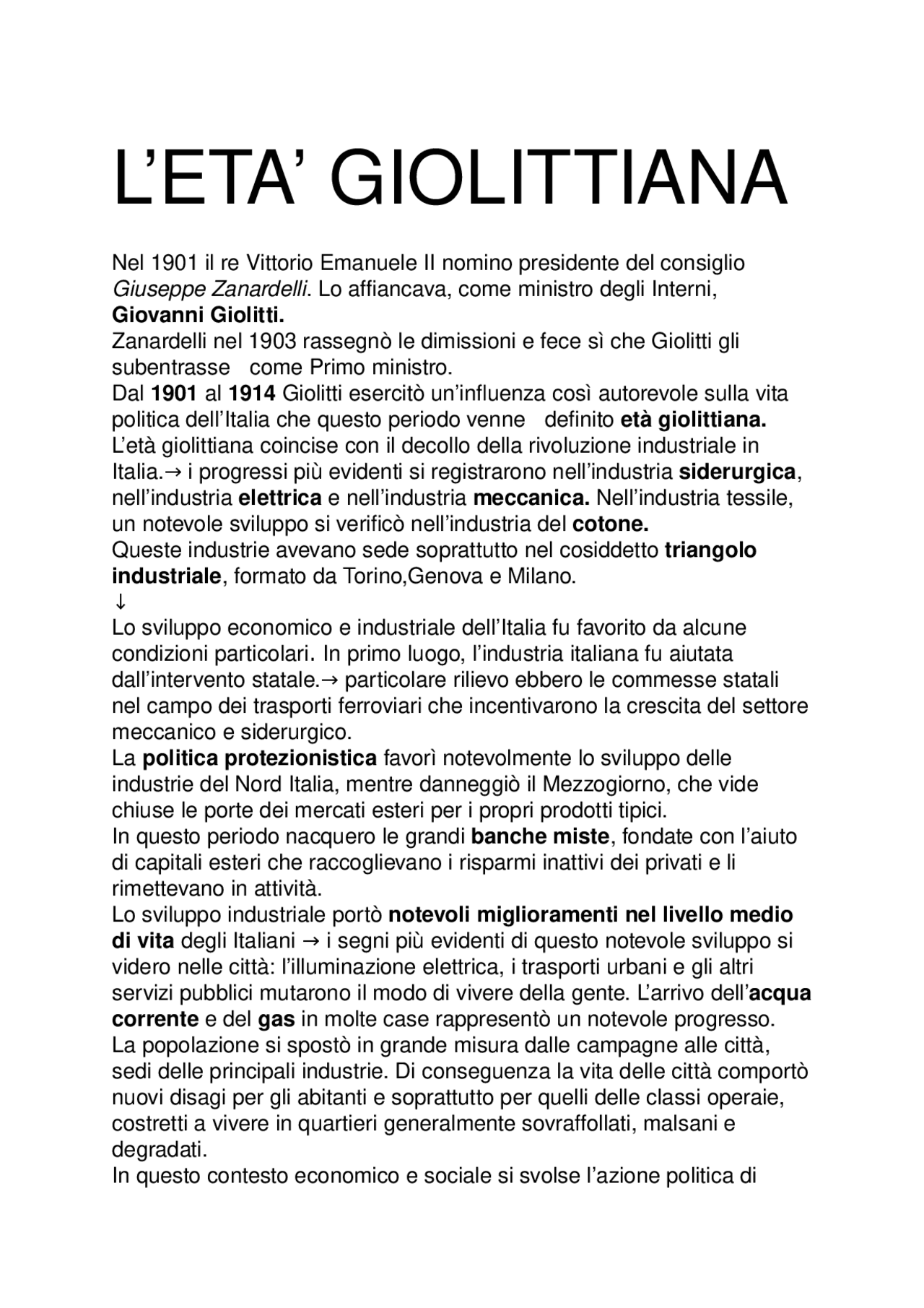 Sintesi sull'età giolittiana Docsity