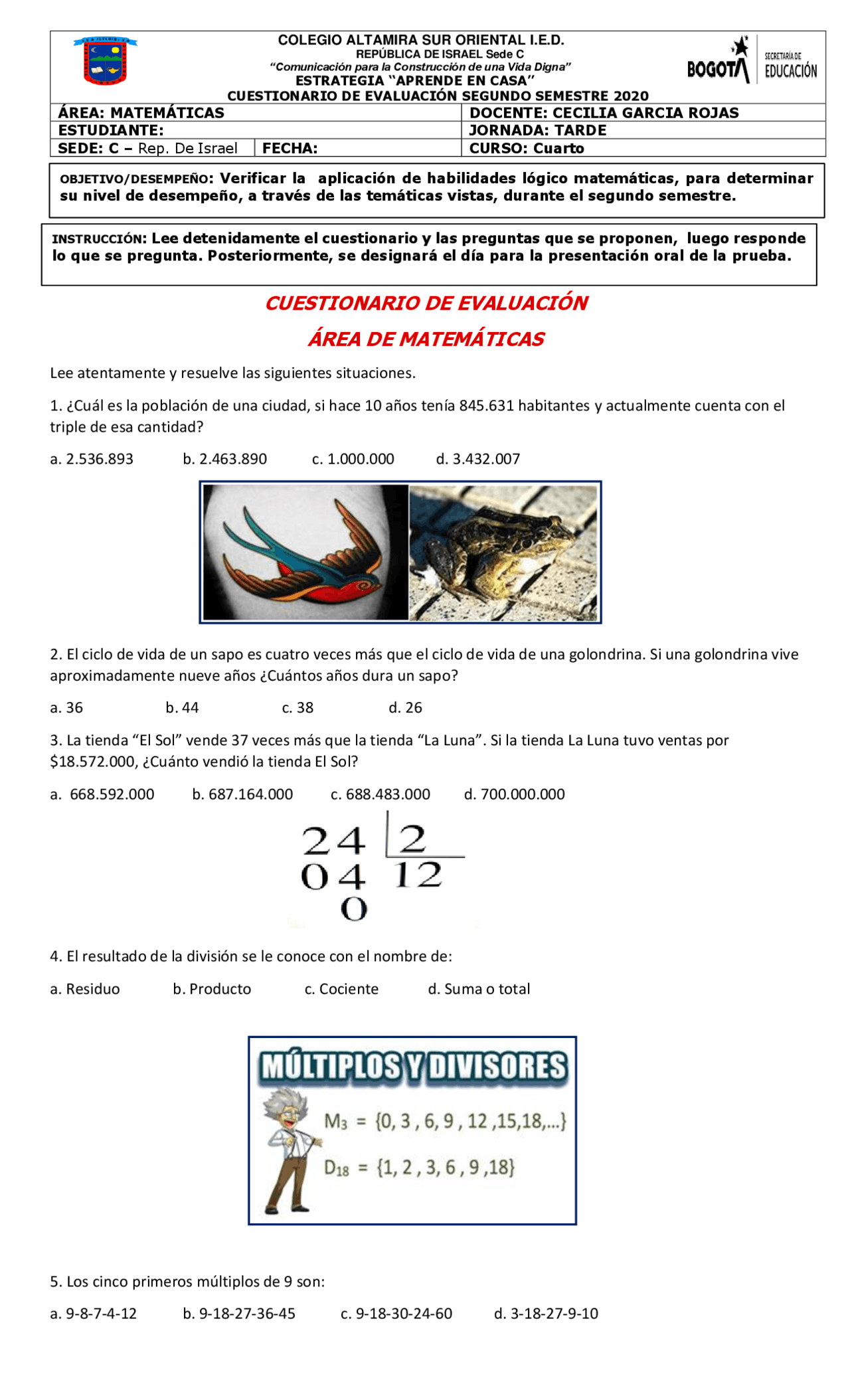 MATEMATICAS 2020 GRADI QUINTO Docsity