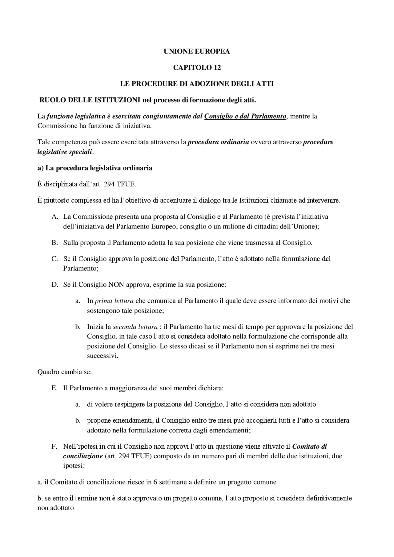 Procedura legislativa schema unione europea Docsity