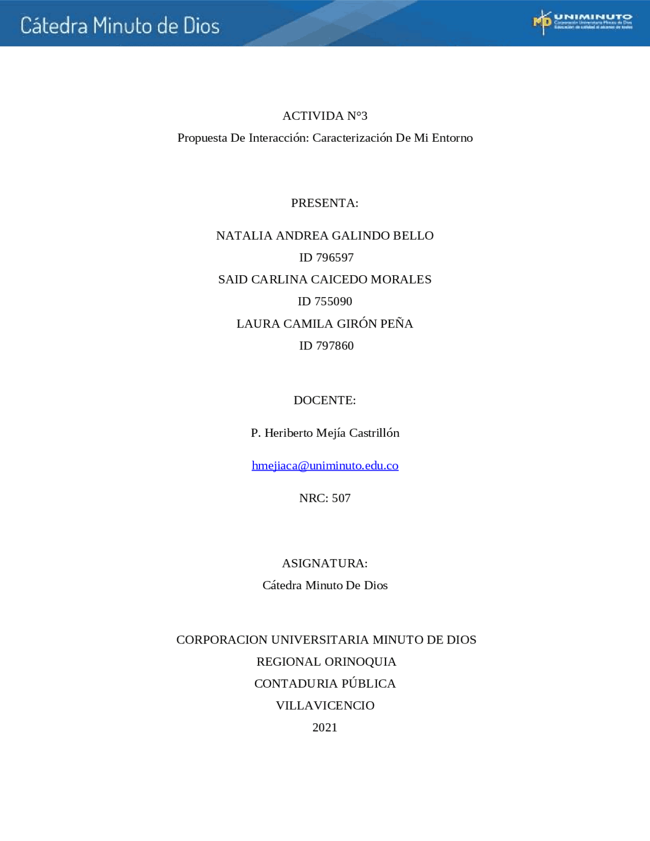 uniminuto actividad 2 catedra | Apuntes de Religión | Docsity