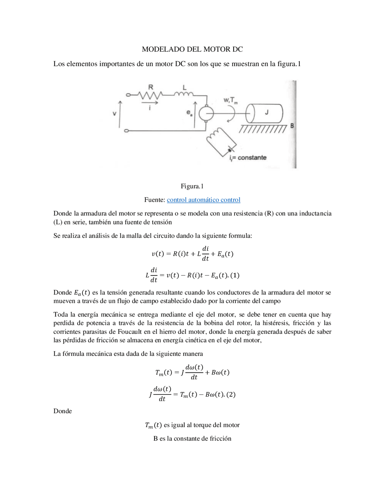 Modelado del motor DC - Docsity