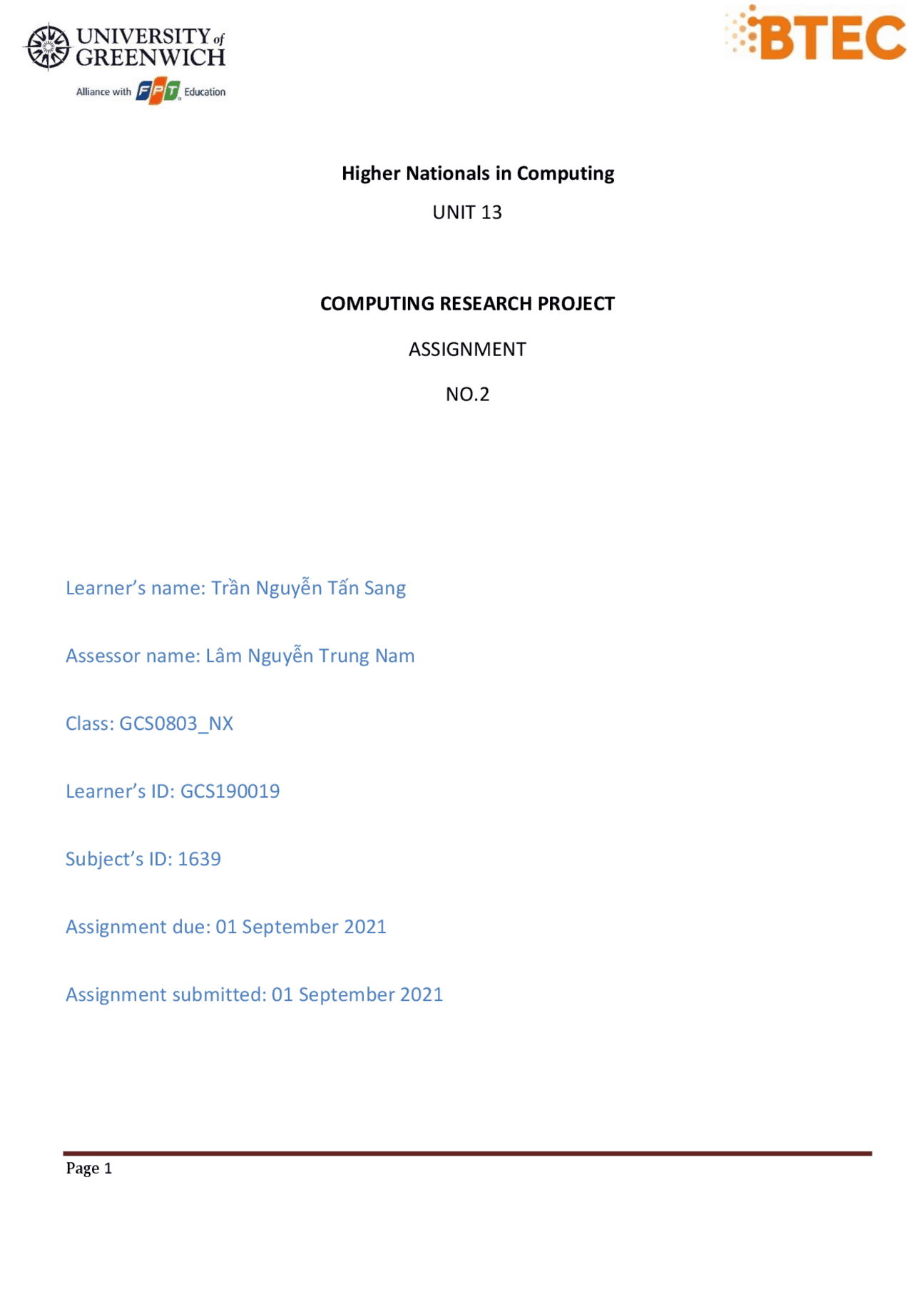 Computer Research Project Assignment Computing Research - ASSIGNMENT 2 (Pass + Merit + Distintion ...
