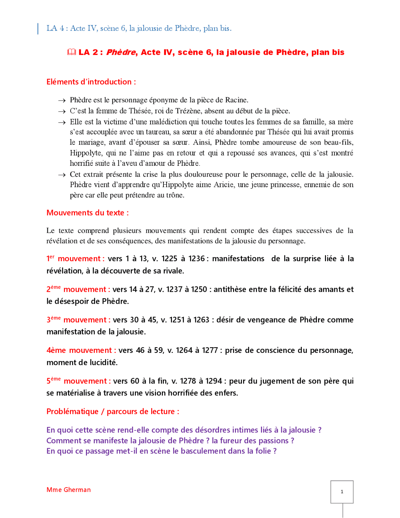 Phedre Acte 5 Scene 6 Phèdre, Acte IV, scène 6, la jalousie de Phèdre | Résumés Théâtre | Docsity