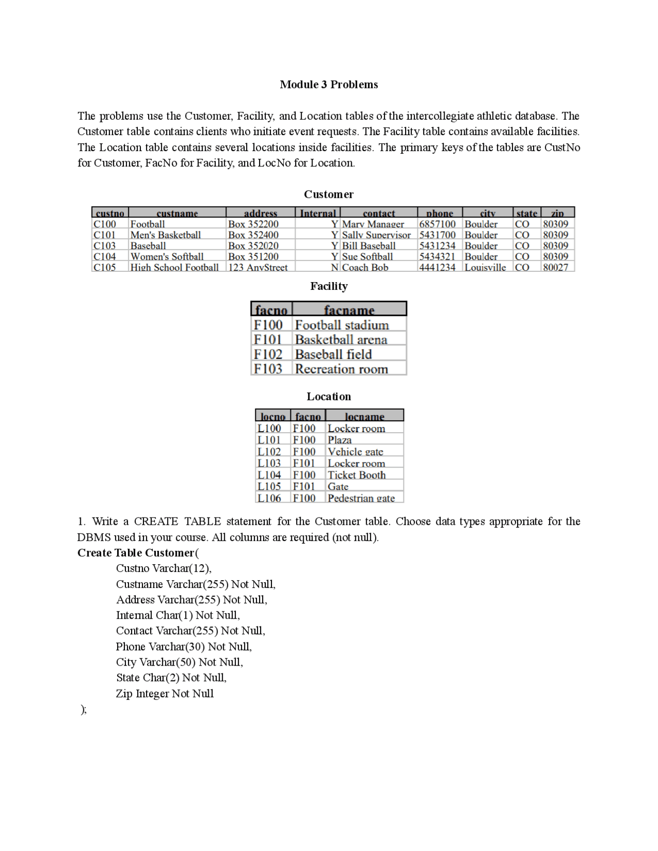 CCC151 SQL PRACTICE PROBLEMS Docsity