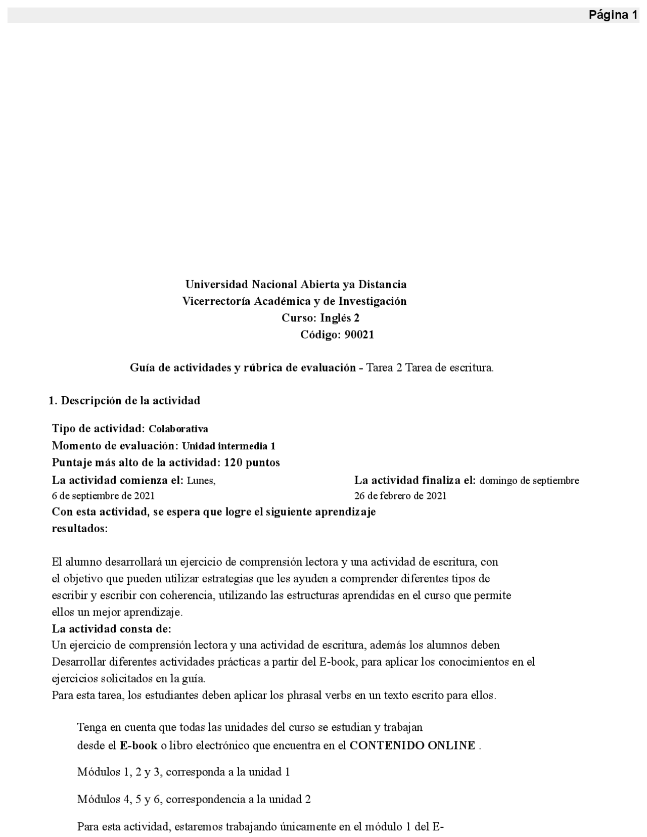 Ingles II ACTIVIDAD DE INGLES - Docsity
