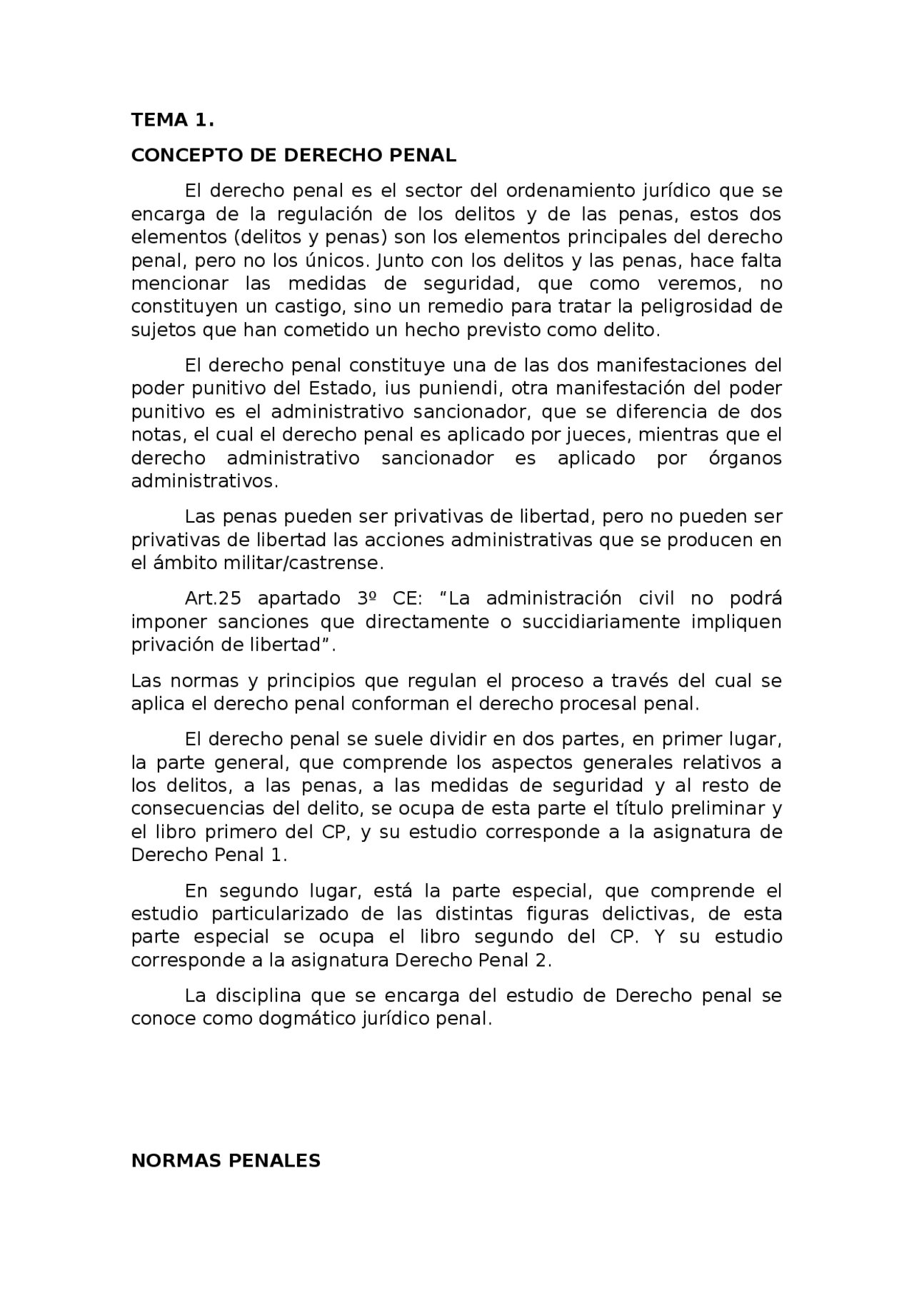 APUNTES TEMA 1 Y 2 DERECHO PENAL - Docsity