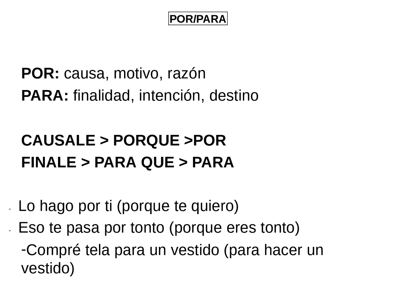 USO DI POR Y PARA SPAGNOLO - Docsity