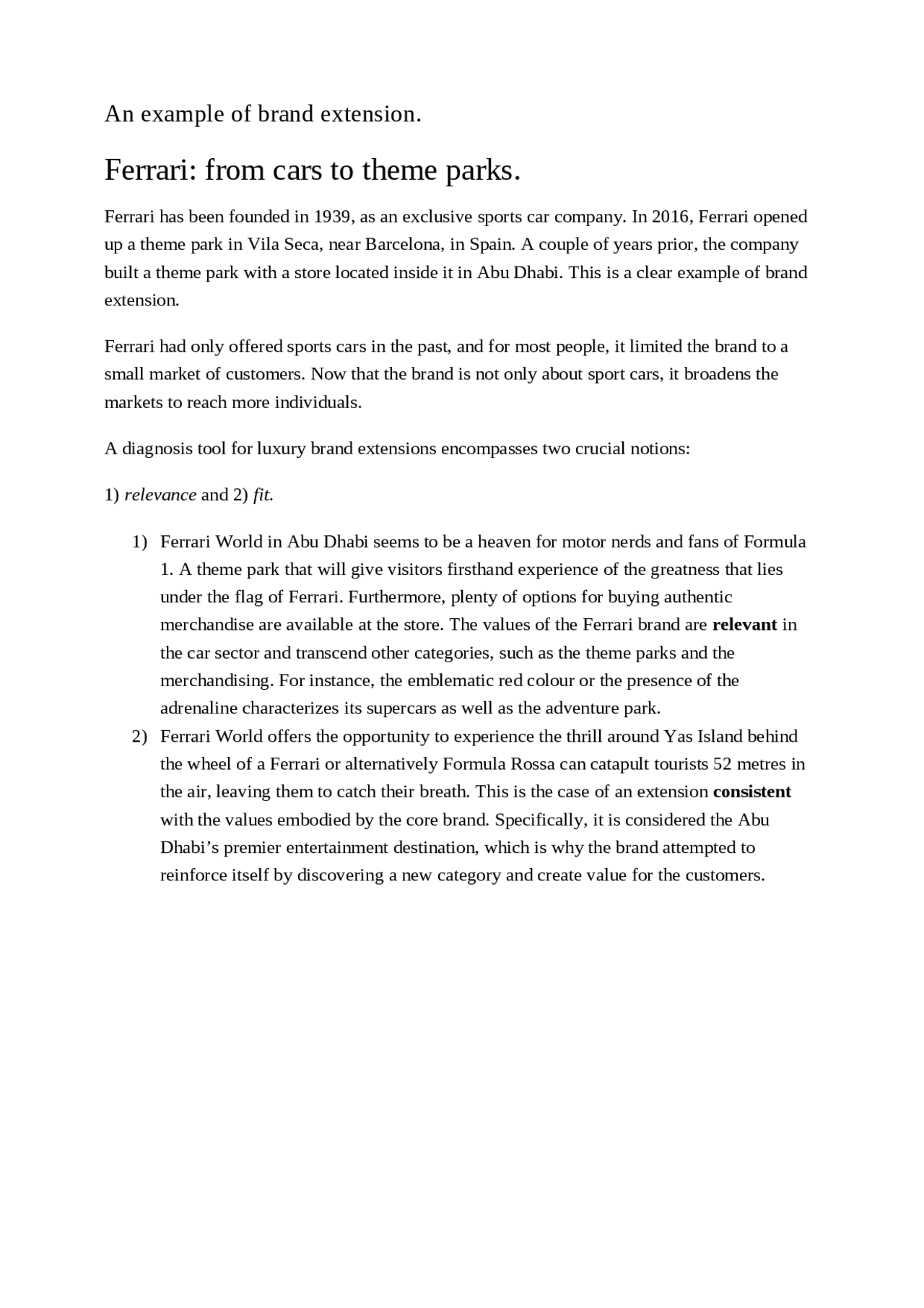 Sintesi case study Ferrari - Docsity
