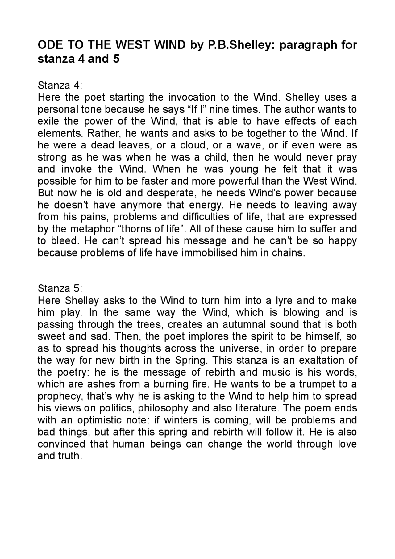 Ode to the west wind (stanza number 4 and 5)