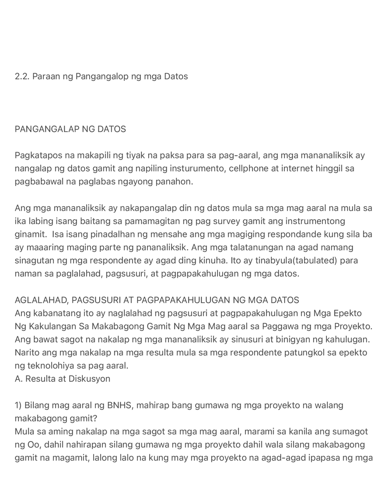 Paraan ng Pangangalap ng Datos - Docsity