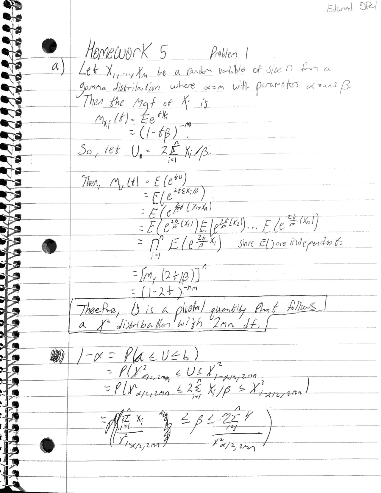 Homework 5 for Mathematical Statistics - Docsity
