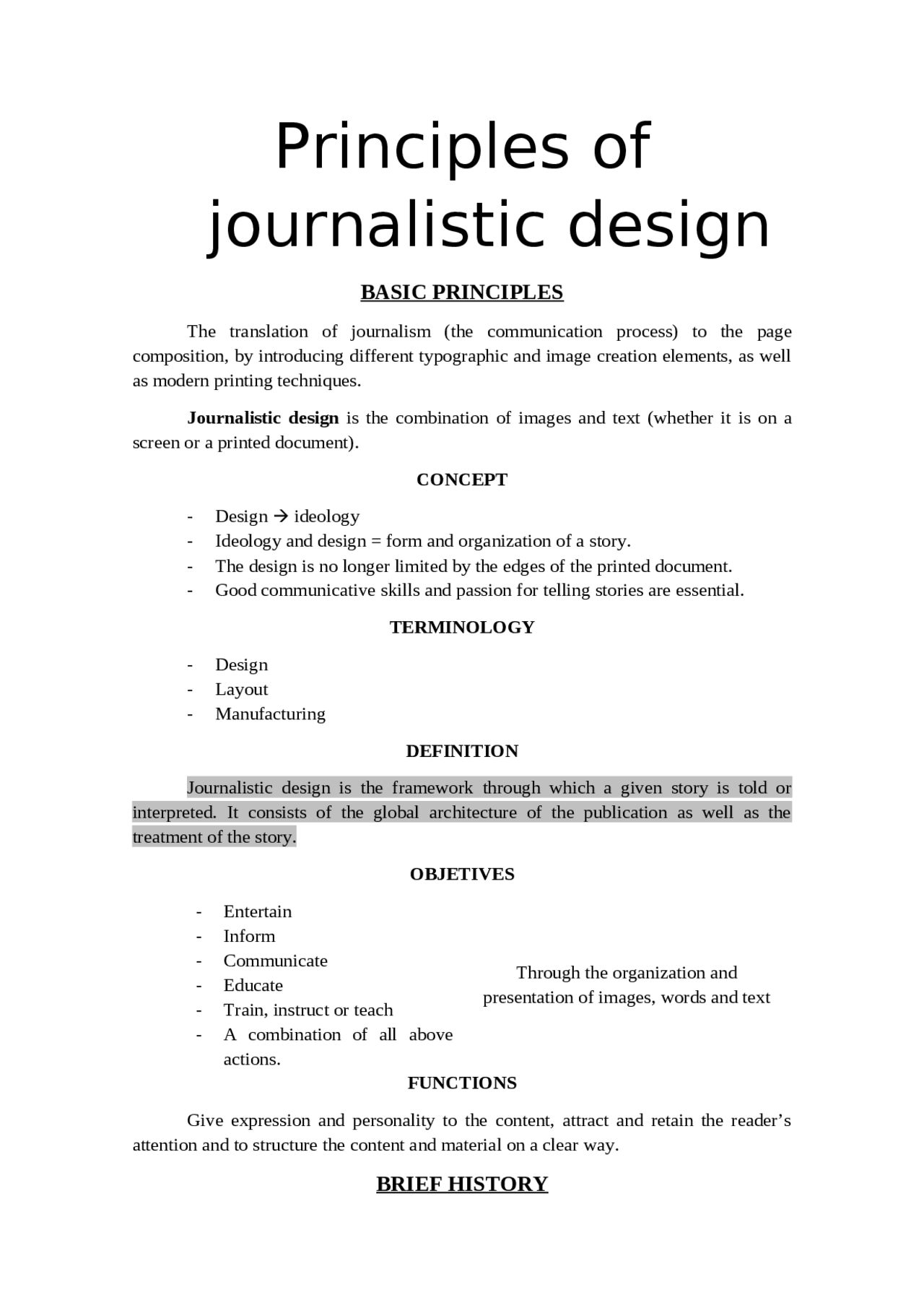 Journalistic Design Principles of Journalistic design - Docsity