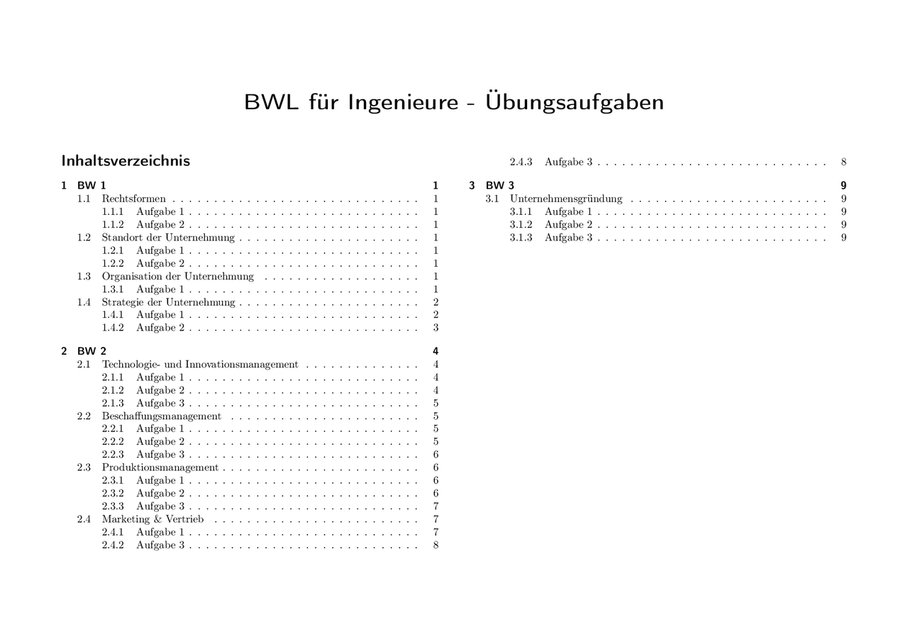 BWL für Ingenieure - Übungsaufgaben - FAU | Übungen