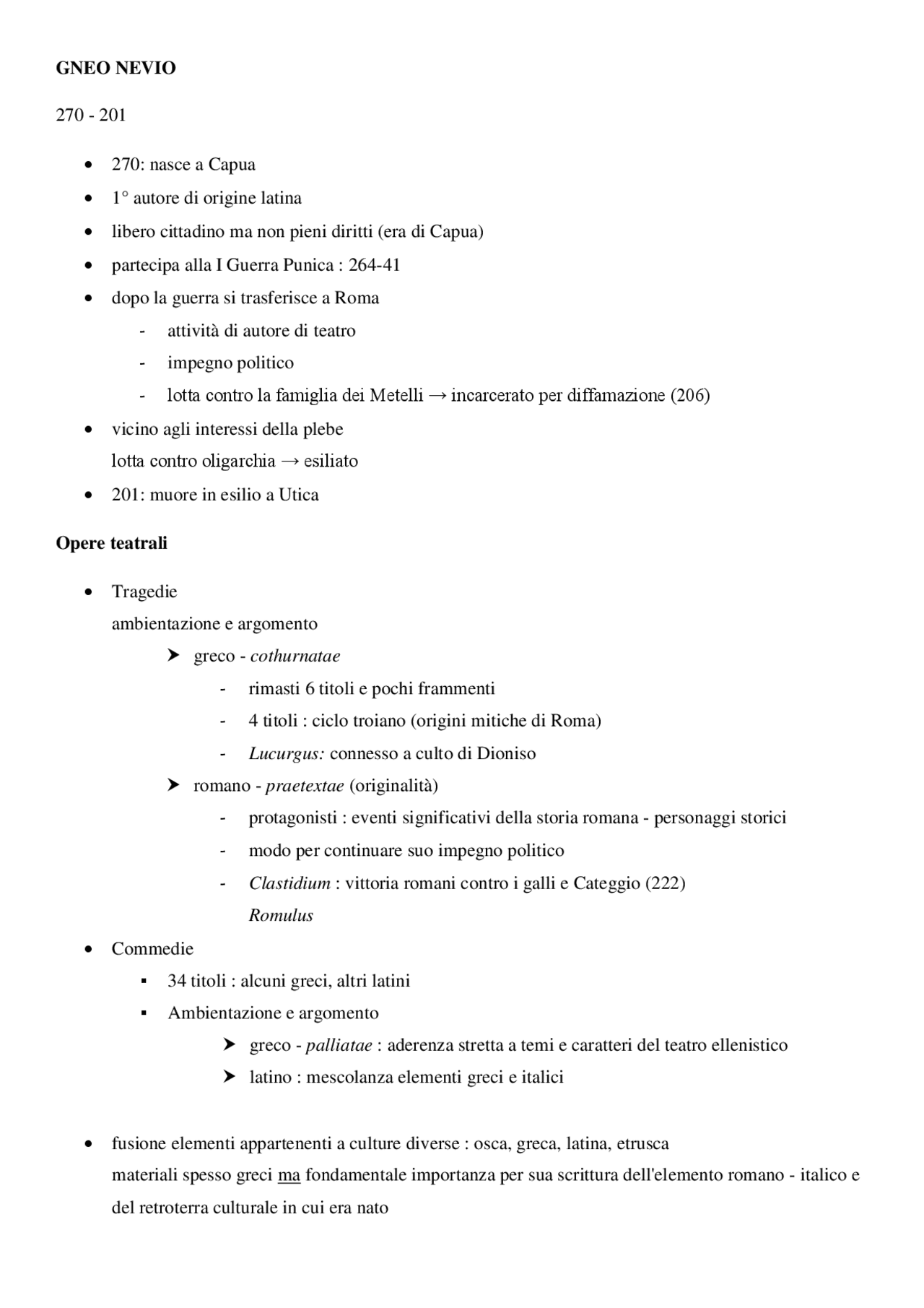 GNEO NEVIO Vita e Opere. Sintesi dal libro RES ET FABULA Docsity