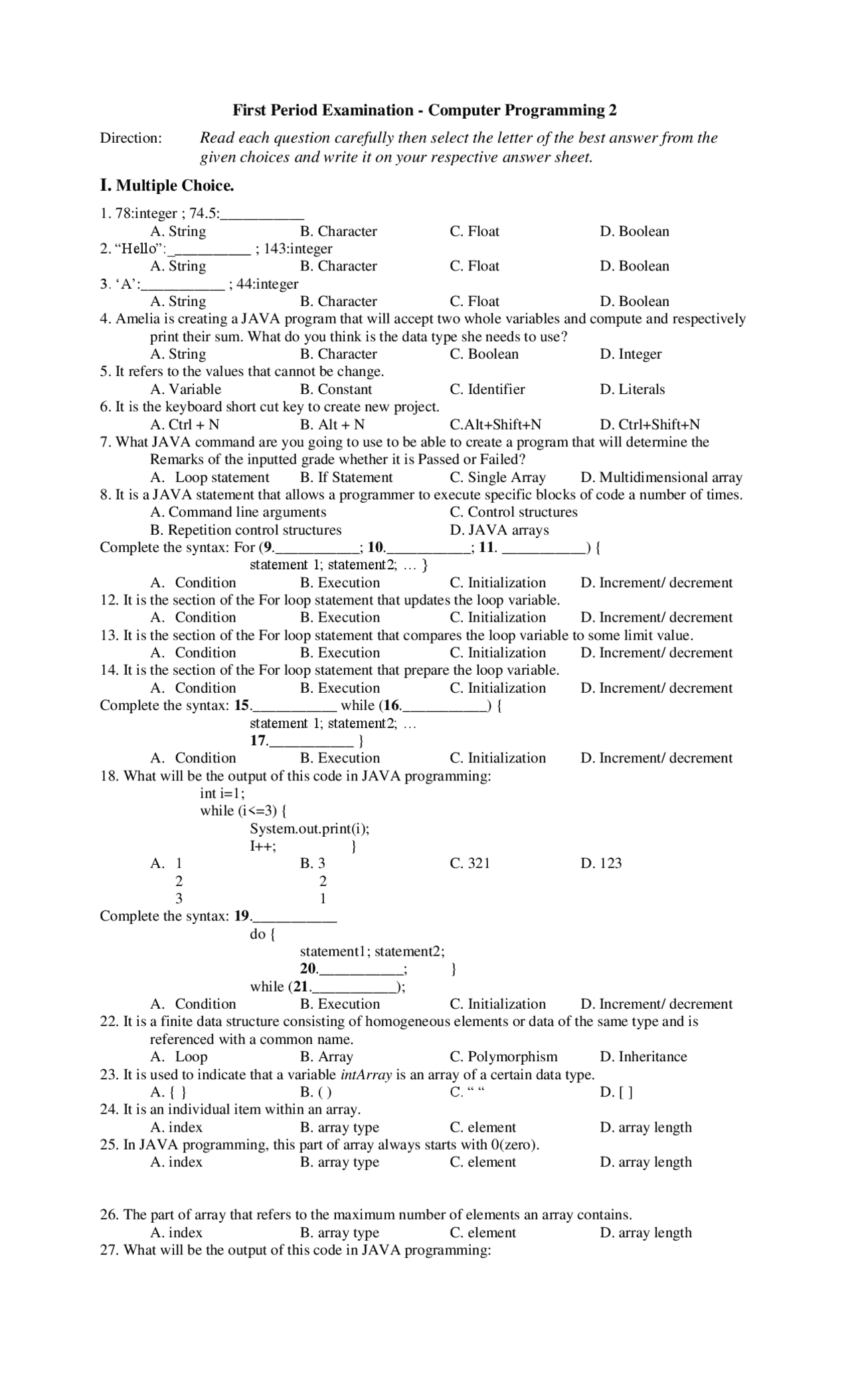 Computer Programming Exams with Answers 2 | Exams Computer Programming ...
