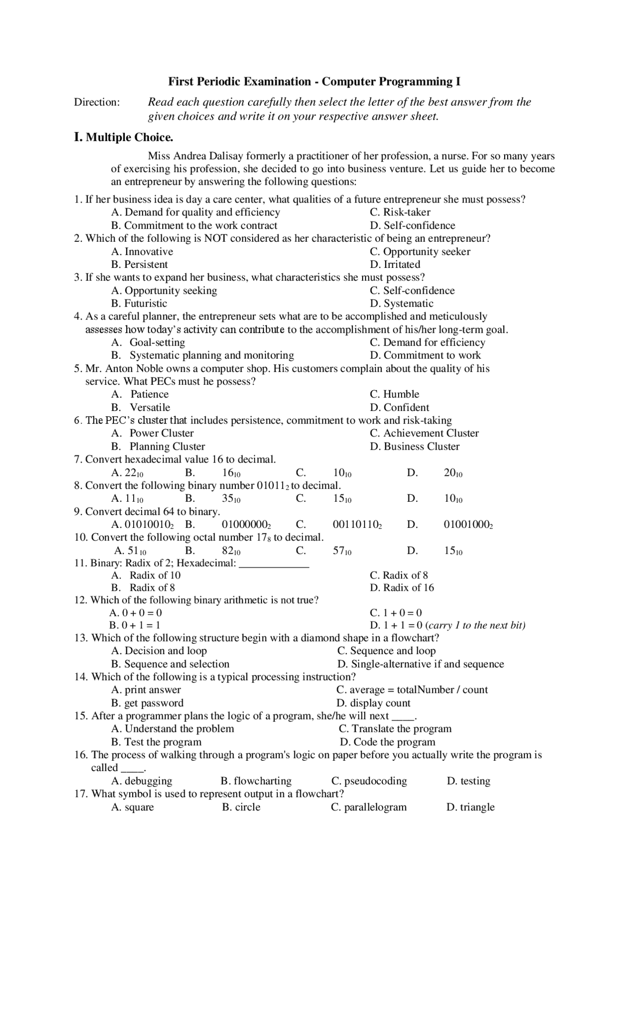 Computer Programming Exams with Answers | Exams Programming Languages ...