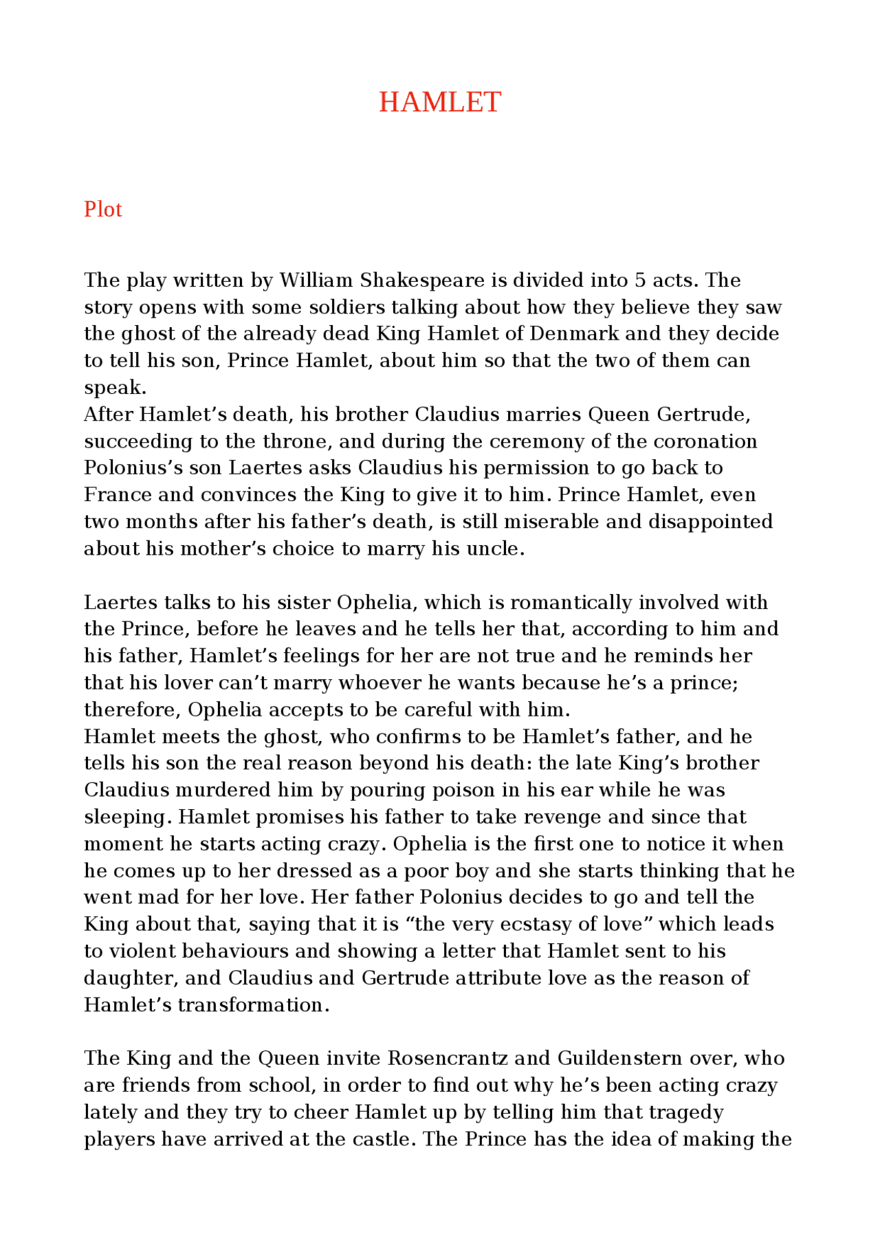 Summary and analysis of the characters of Hamlet by William Shakespeare ...