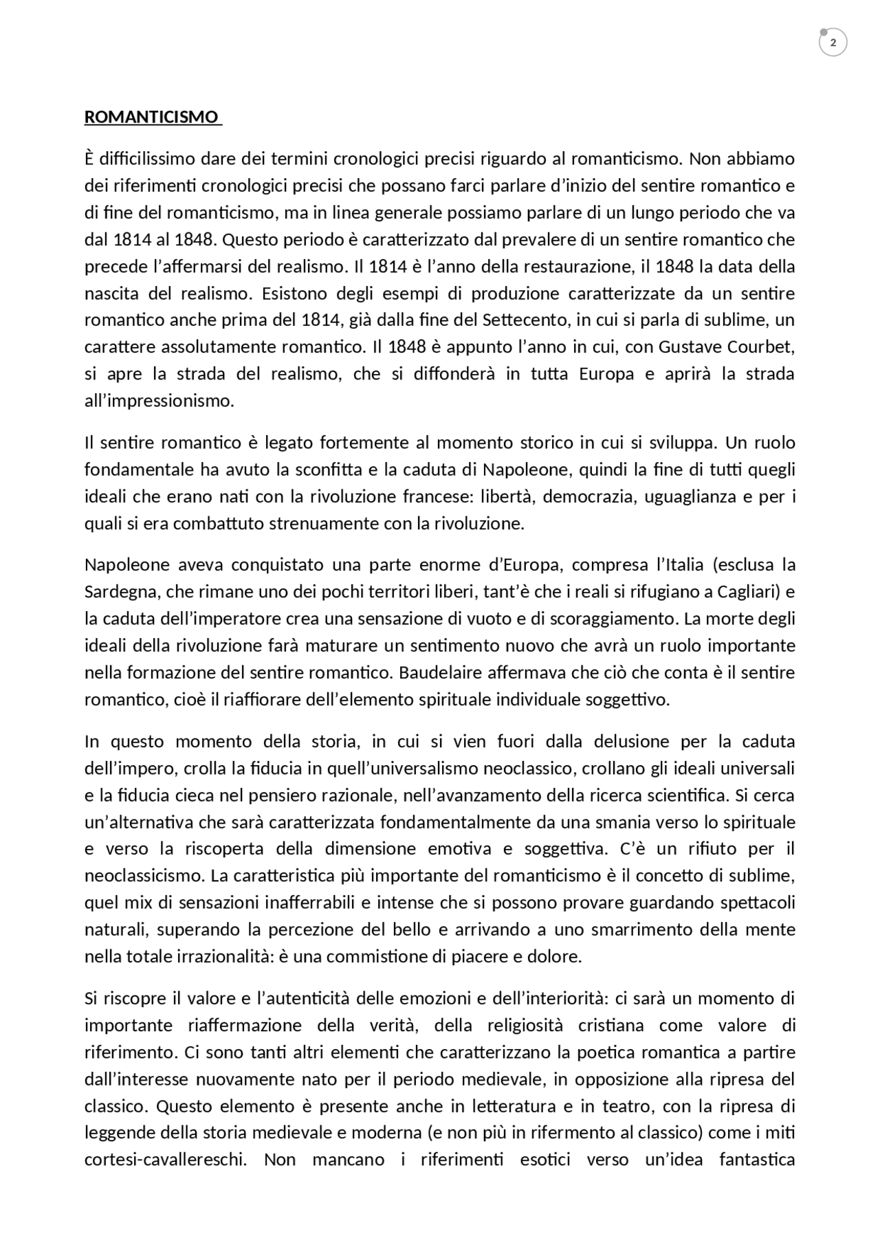 Storia dell'arte contemporanea Il romanticismo Docsity