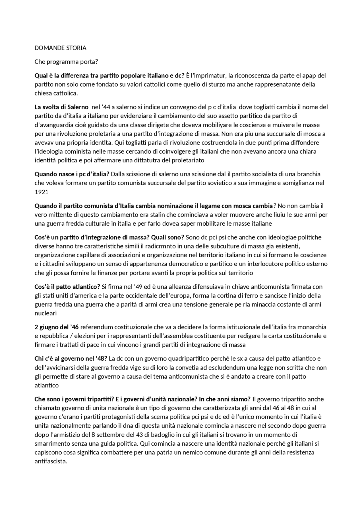 DOMANDE E RISPOSTE DELL'ESAME - Docsity