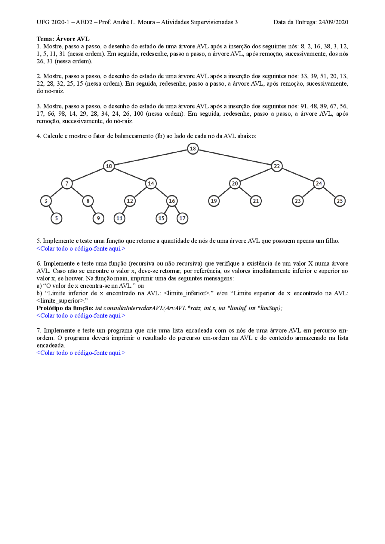 Exercícios sobre Árvore AVL | Exercícios Estruturas de Dados e ...
