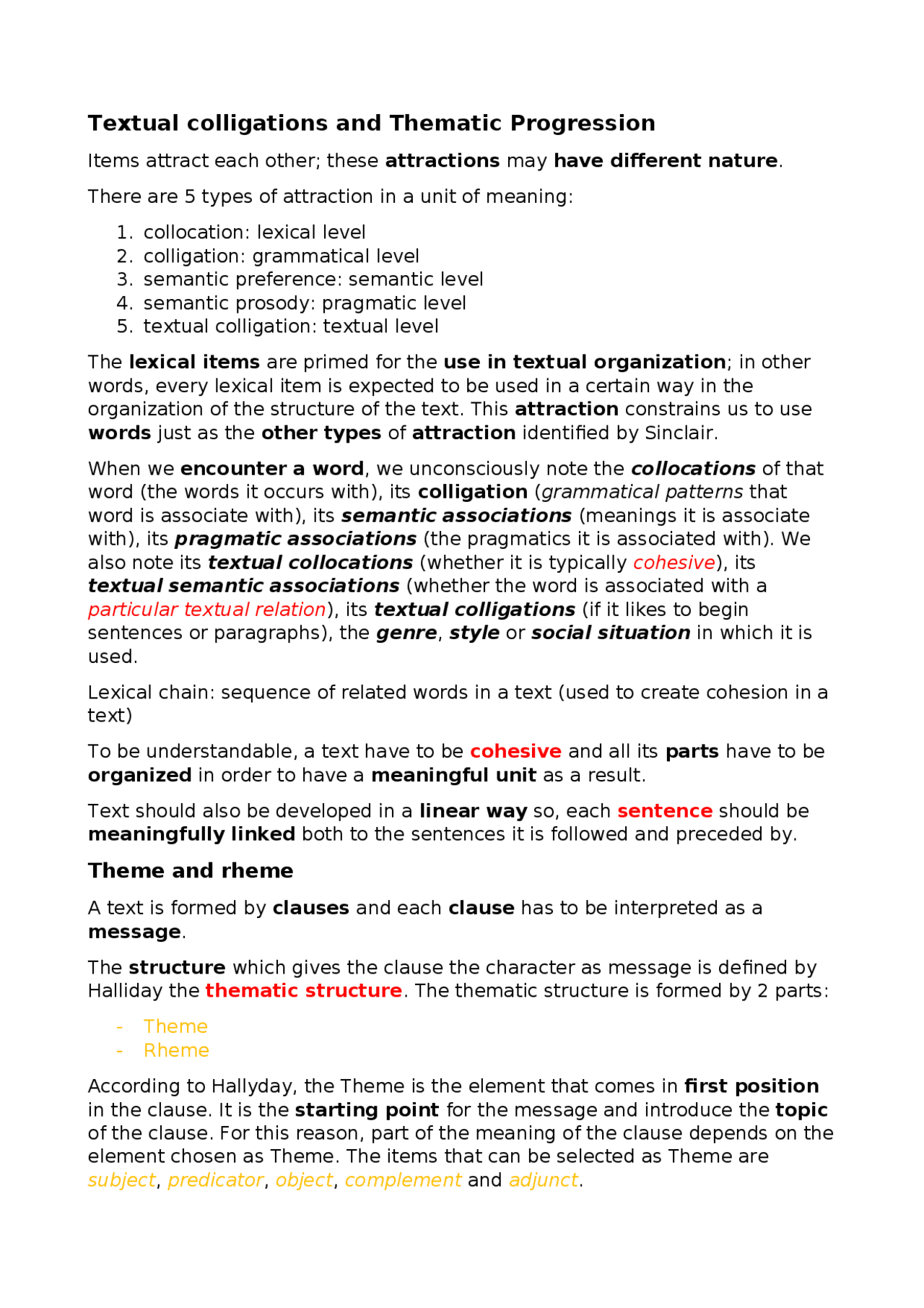 Simple Colligations Textual colligations and thematic progression - Docsity