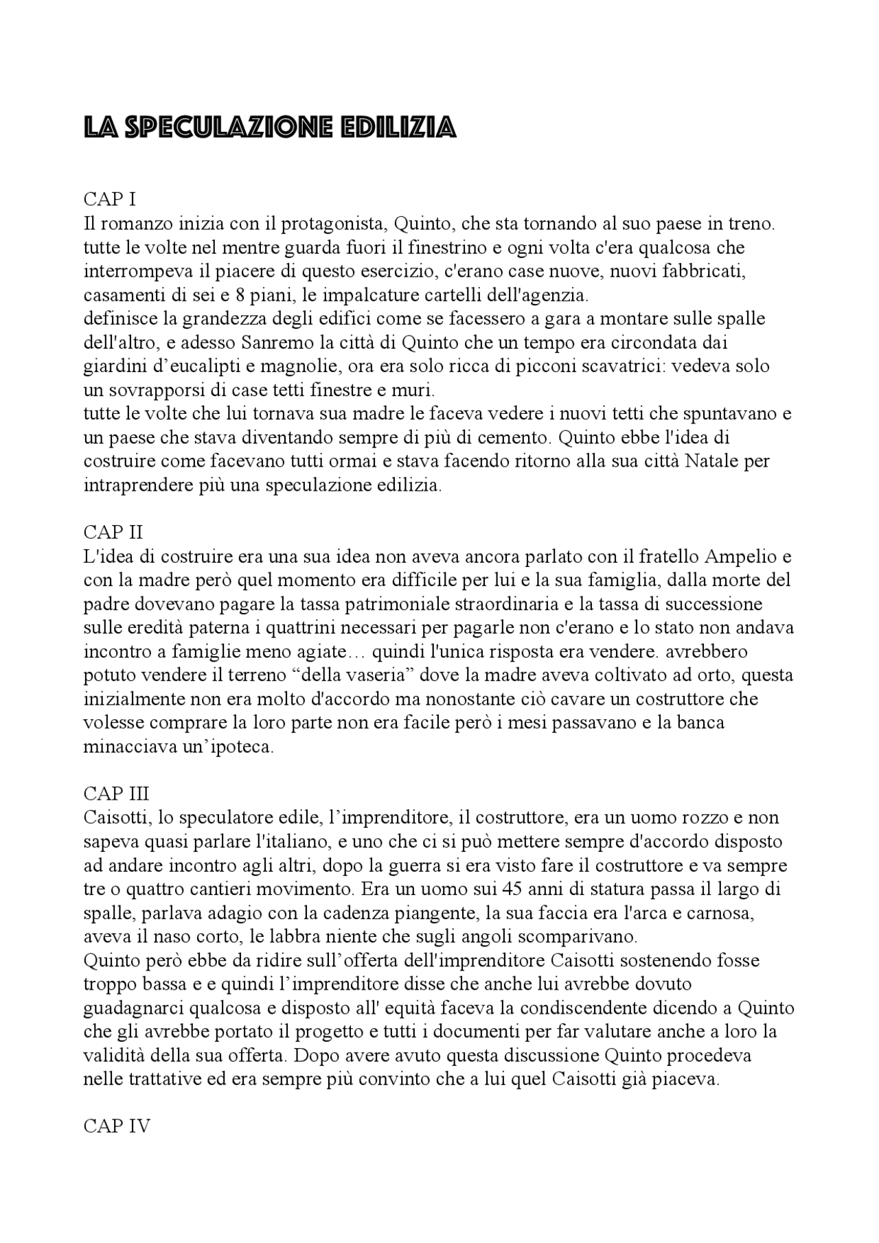 Riassunto La speculazione edilizia di Italo Calvino Docsity