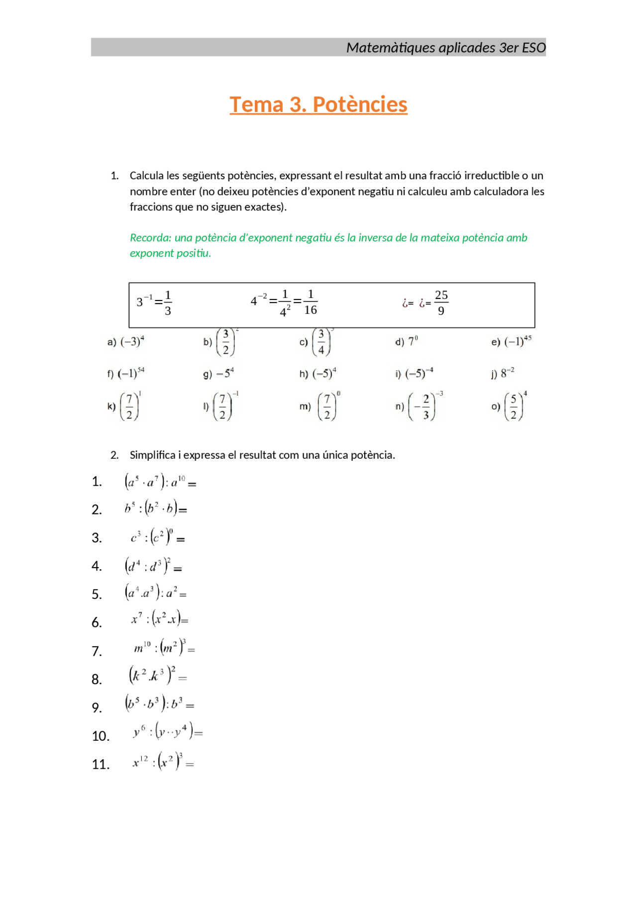 Ejercicios De Potencias Docsity