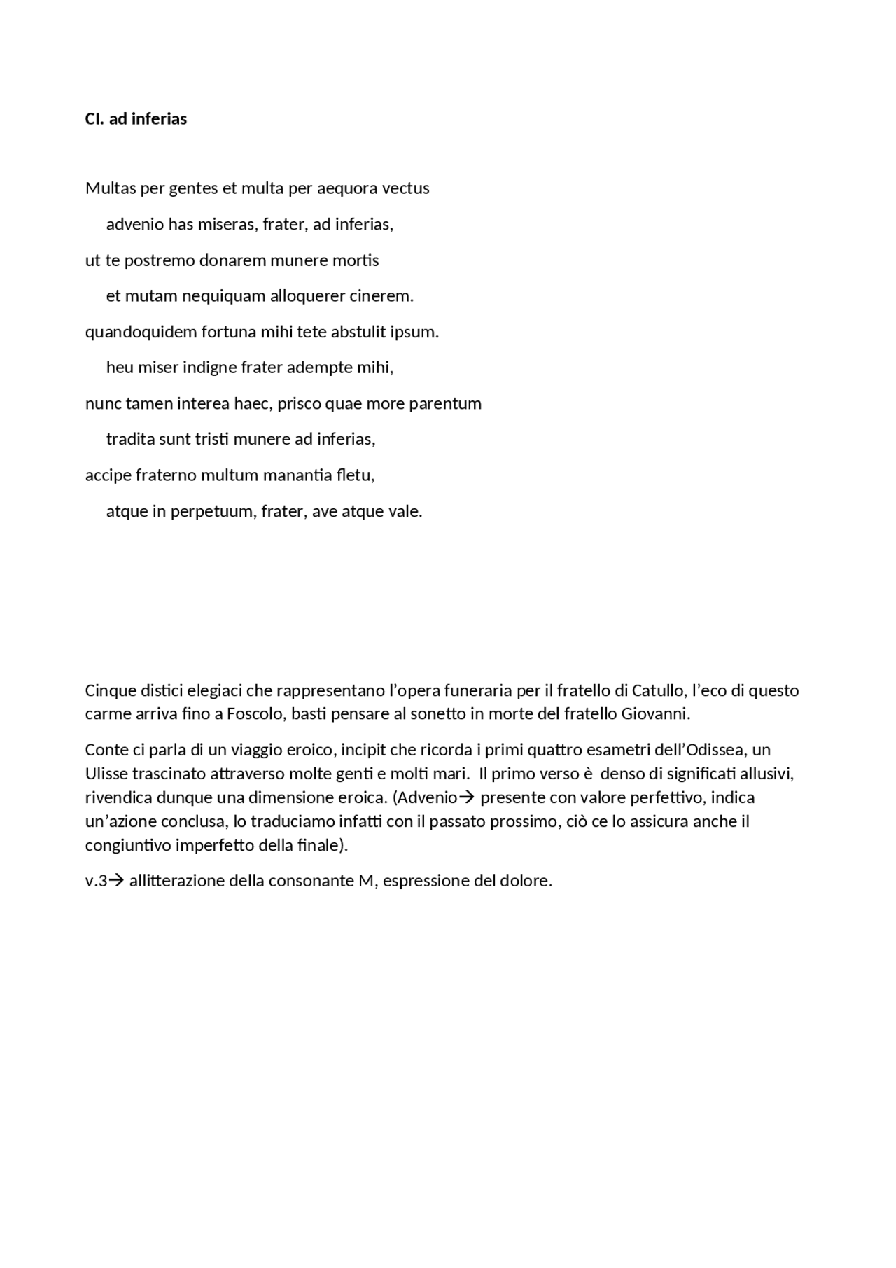 TRADUZIONE LETTERALE CARME 101 Docsity