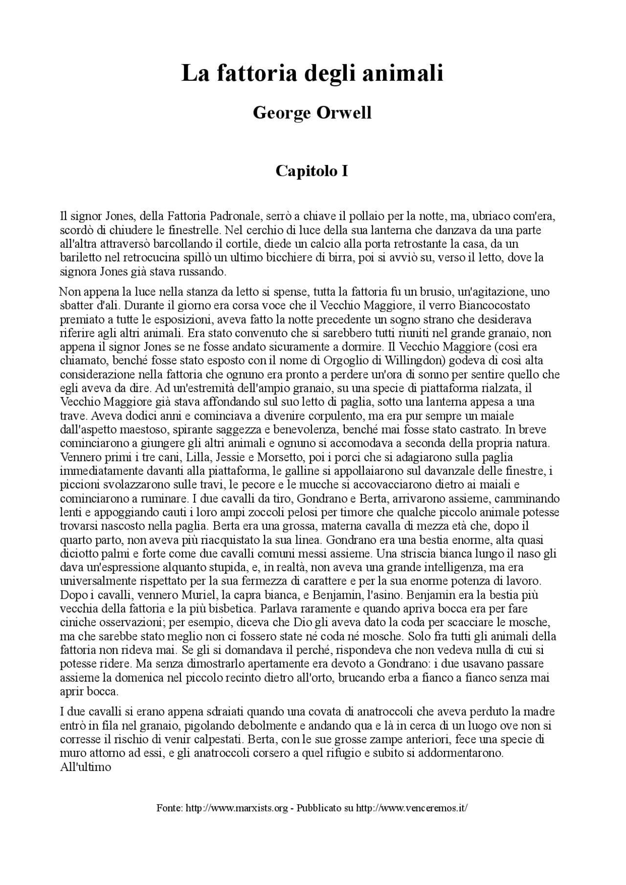 La fattoria degli animali, capitolo 1 Docsity La fattoria degli animali, capitolo 1 Docsity